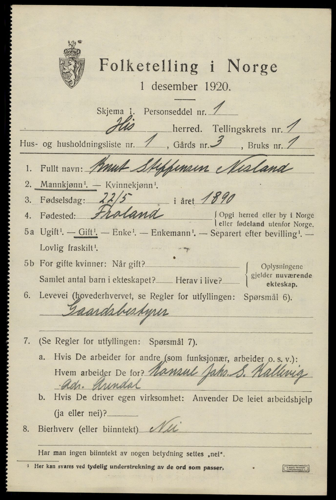 SAK, 1920 census for Hisøy, 1920, p. 1076