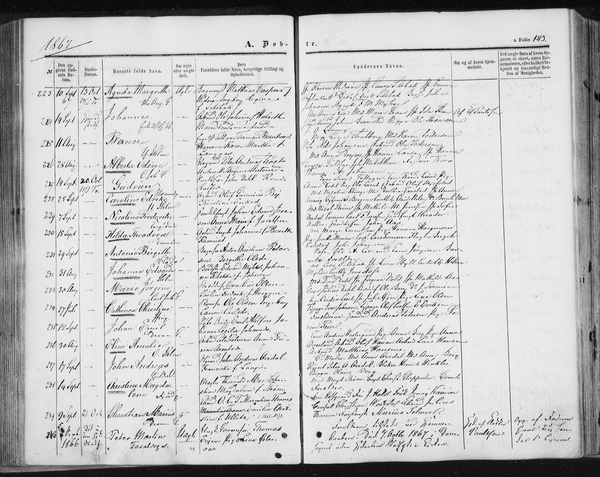 Ministerialprotokoller, klokkerbøker og fødselsregistre - Sør-Trøndelag, SAT/A-1456/602/L0115: Parish register (official) no. 602A13, 1860-1872, p. 143