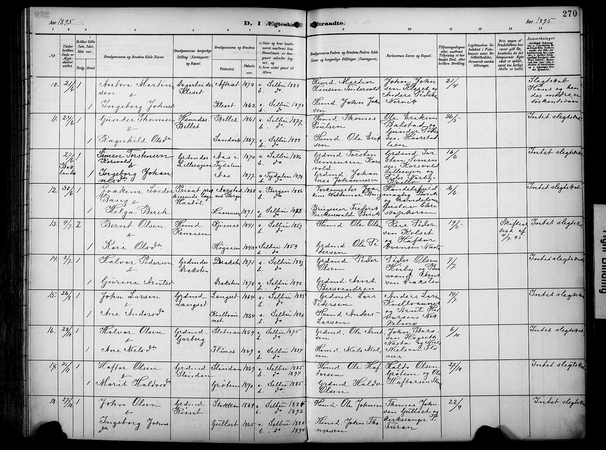 Ministerialprotokoller, klokkerbøker og fødselsregistre - Sør-Trøndelag, SAT/A-1456/695/L1149: Parish register (official) no. 695A09, 1891-1902, p. 270