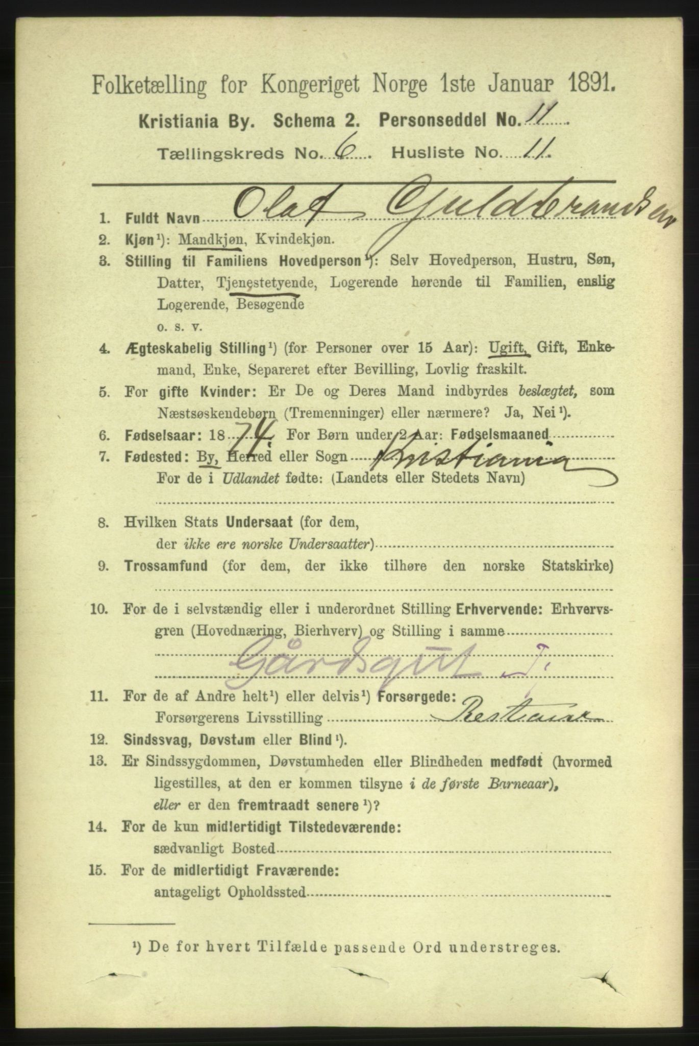 RA, 1891 census for 0301 Kristiania, 1891, p. 2684