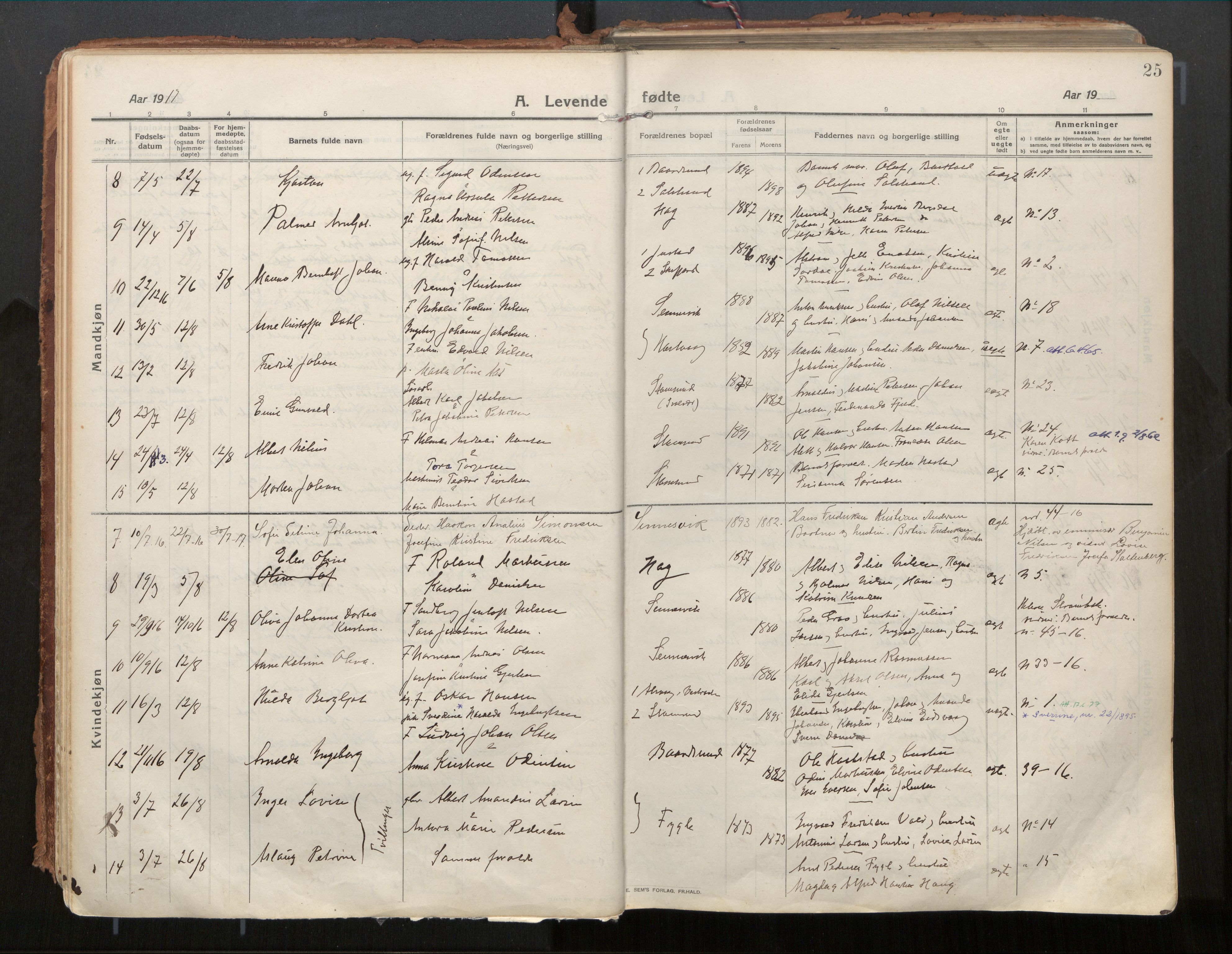 Ministerialprotokoller, klokkerbøker og fødselsregistre - Nordland, AV/SAT-A-1459/882/L1181: Parish register (official) no. 882A03, 1913-1937, p. 25