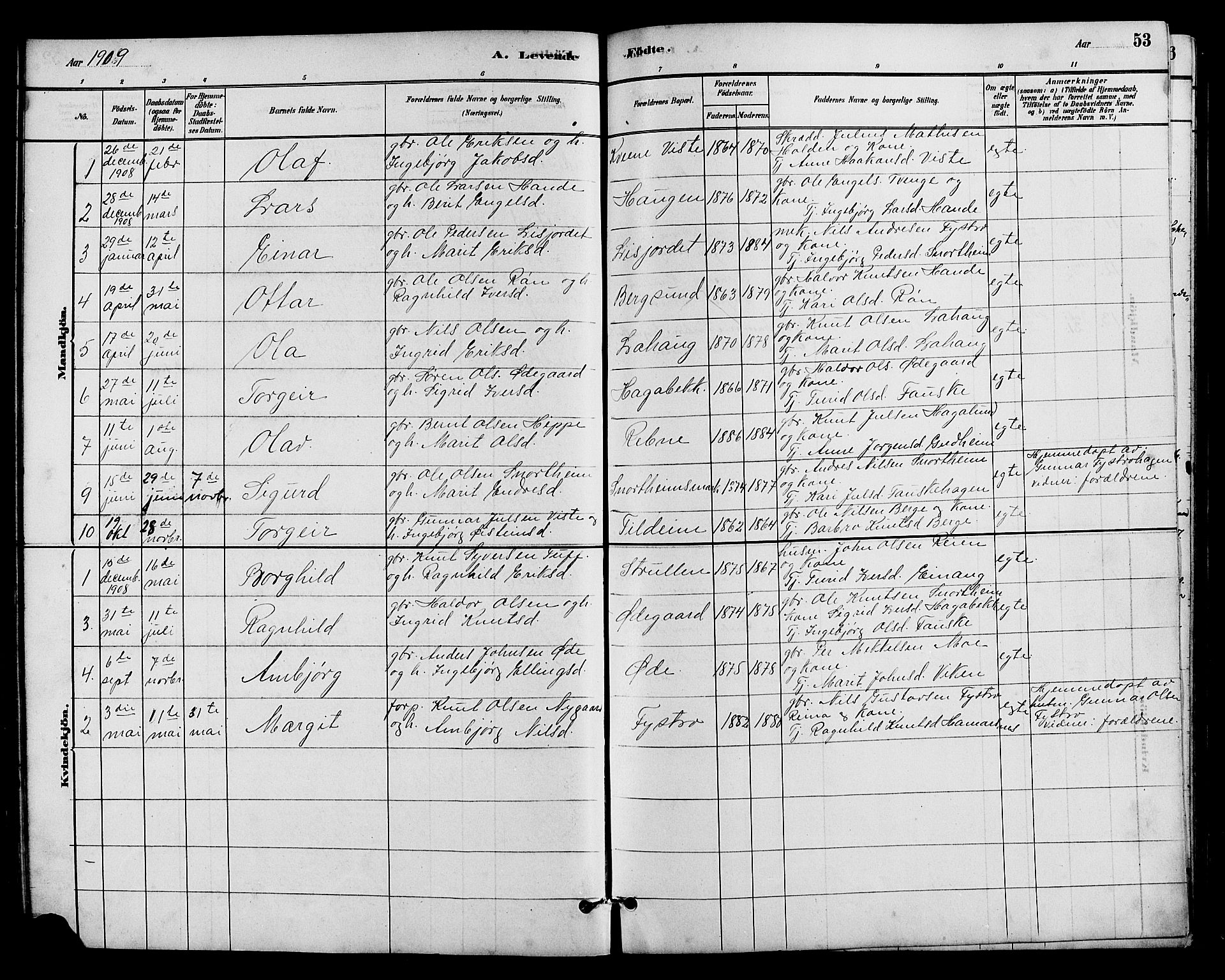 Vestre Slidre prestekontor, SAH/PREST-136/H/Ha/Hab/L0005: Parish register (copy) no. 5, 1881-1913, p. 53