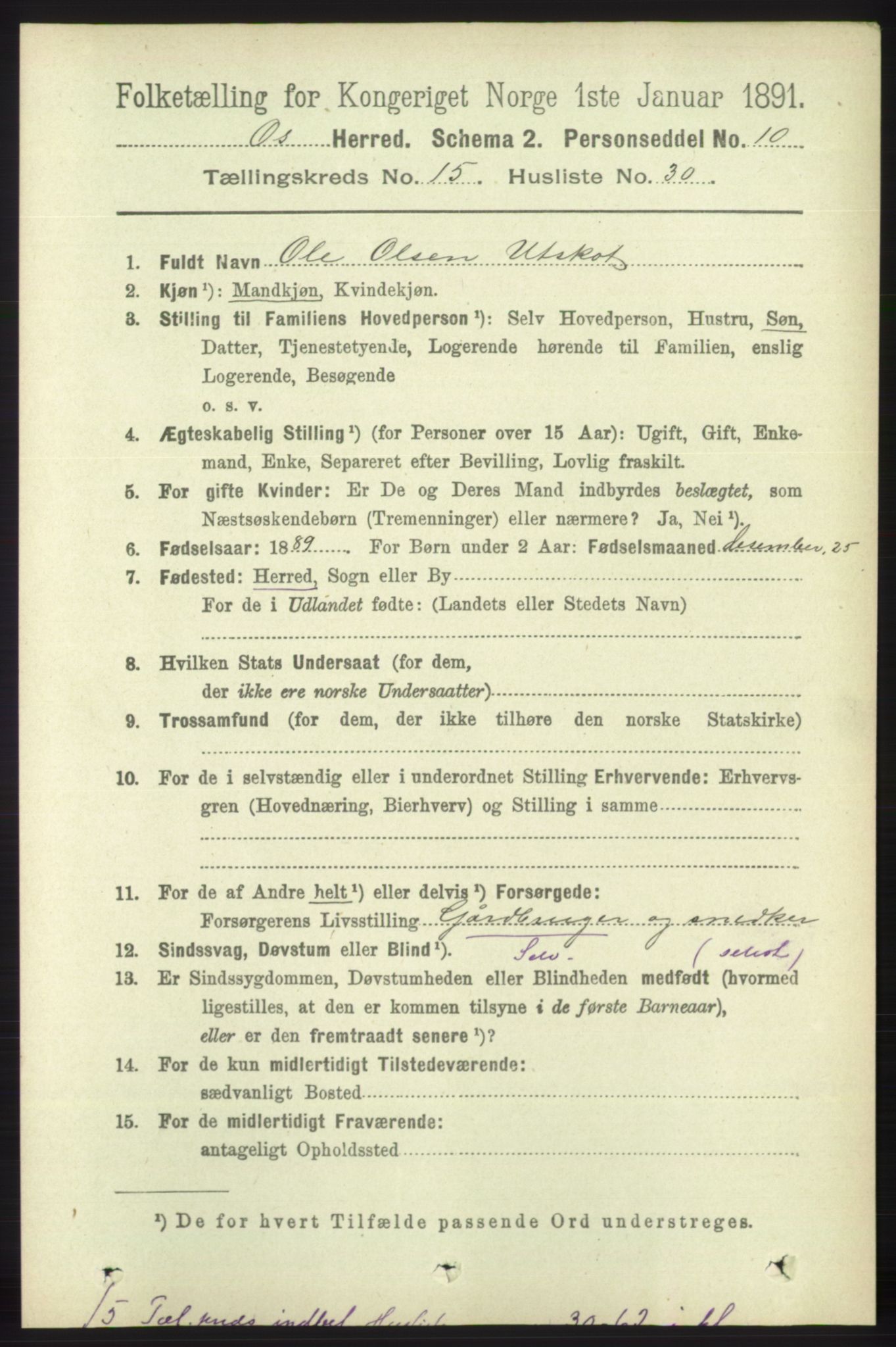 RA, 1891 census for 1243 Os, 1891, p. 3298