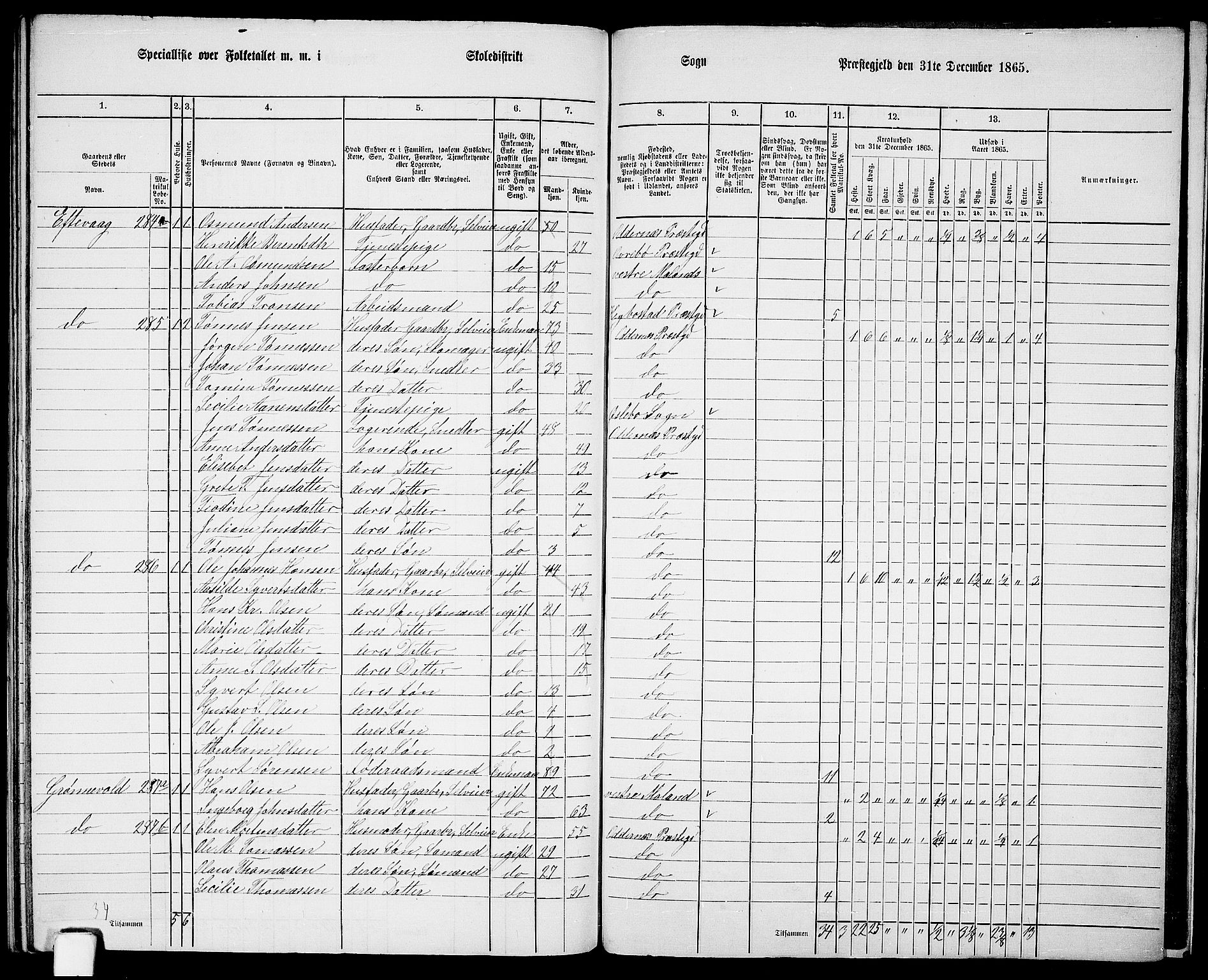 RA, 1865 census for Oddernes, 1865, p. 152