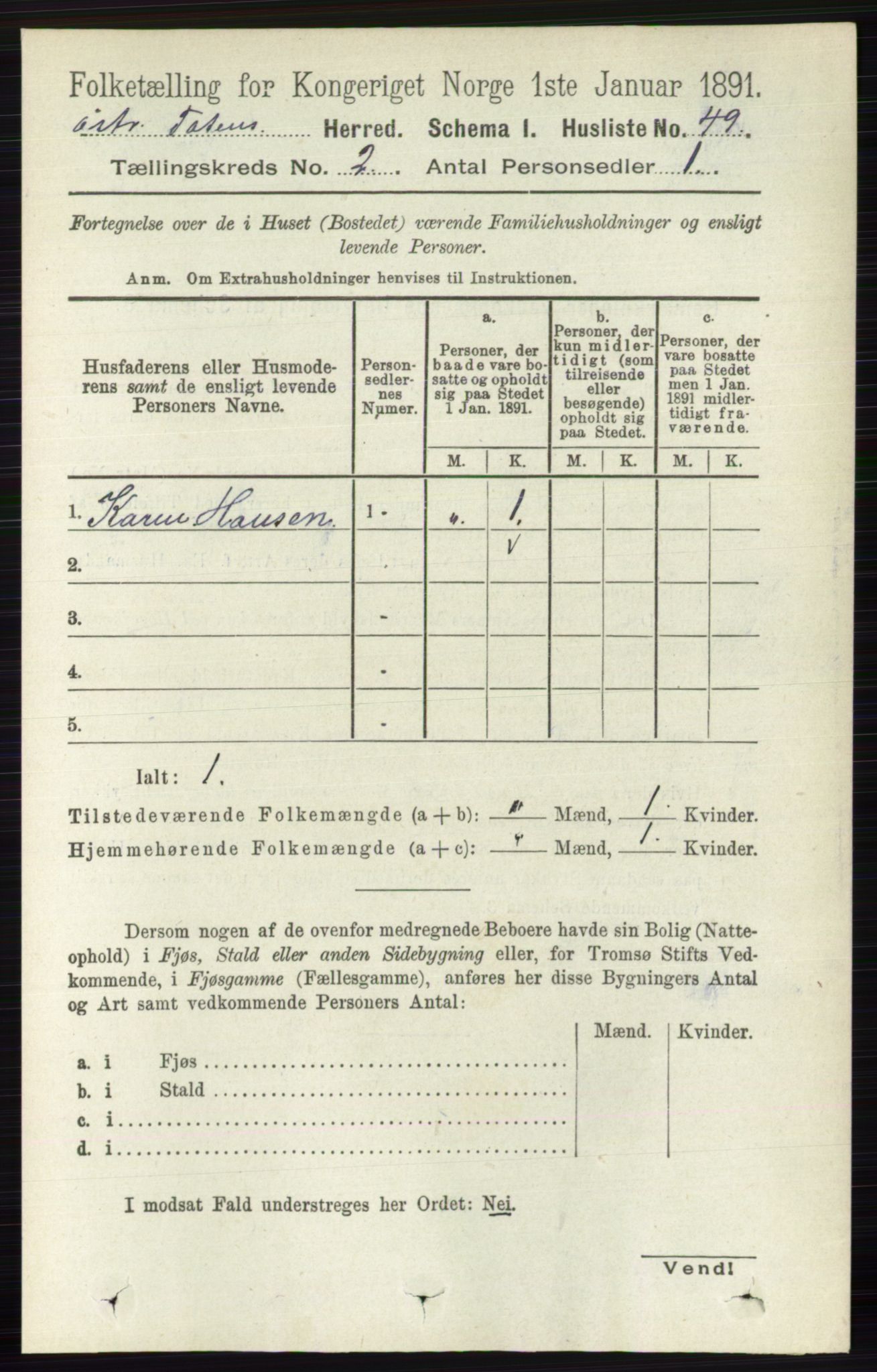 RA, 1891 census for 0528 Østre Toten, 1891, p. 727