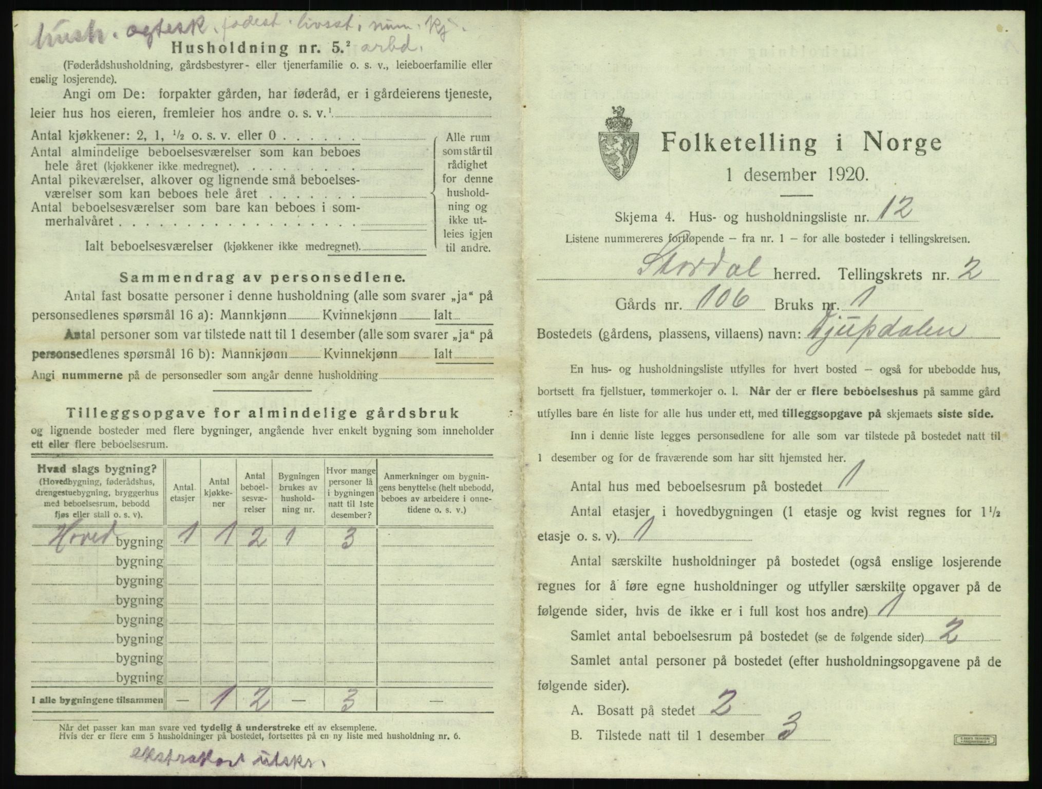 SAT, 1920 census for Stordal, 1920, p. 98