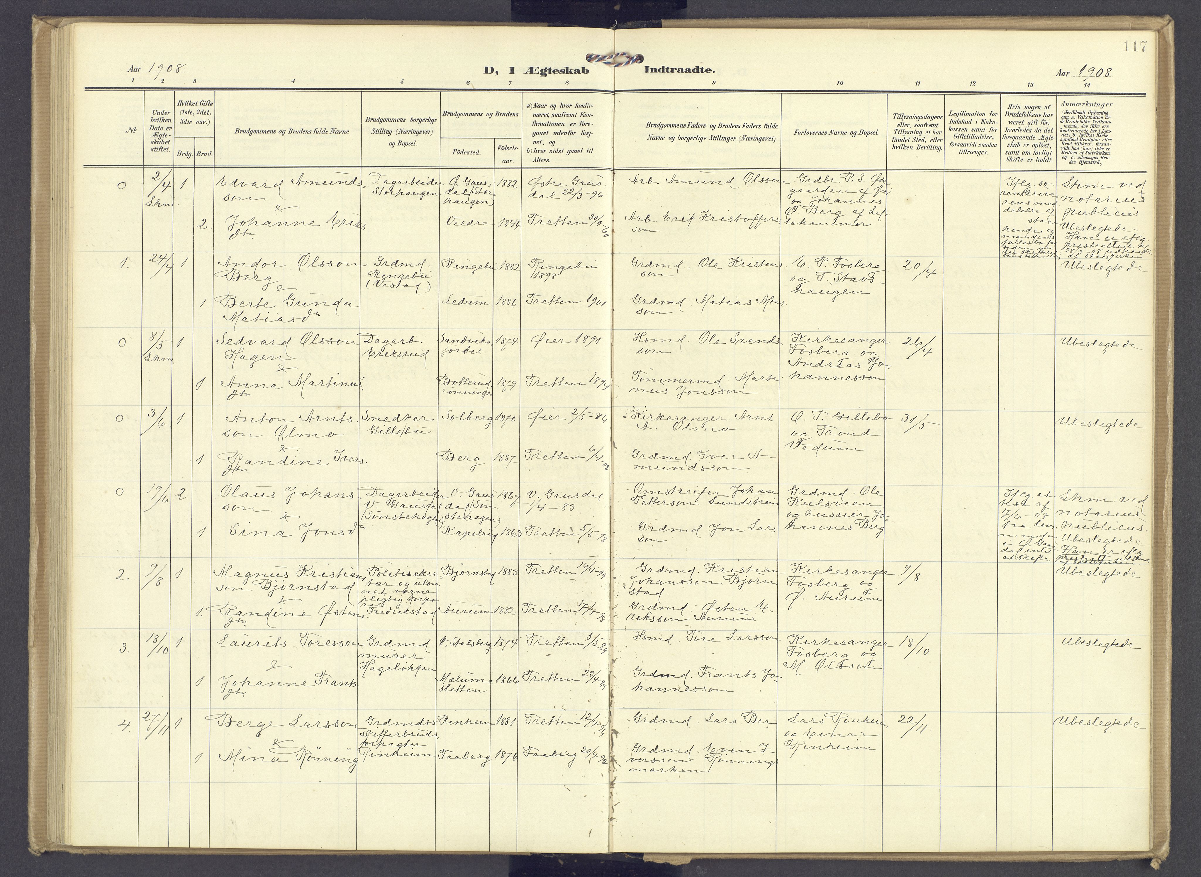 Øyer prestekontor, SAH/PREST-084/H/Ha/Haa/L0013: Parish register (official) no. 13, 1905-1920, p. 117