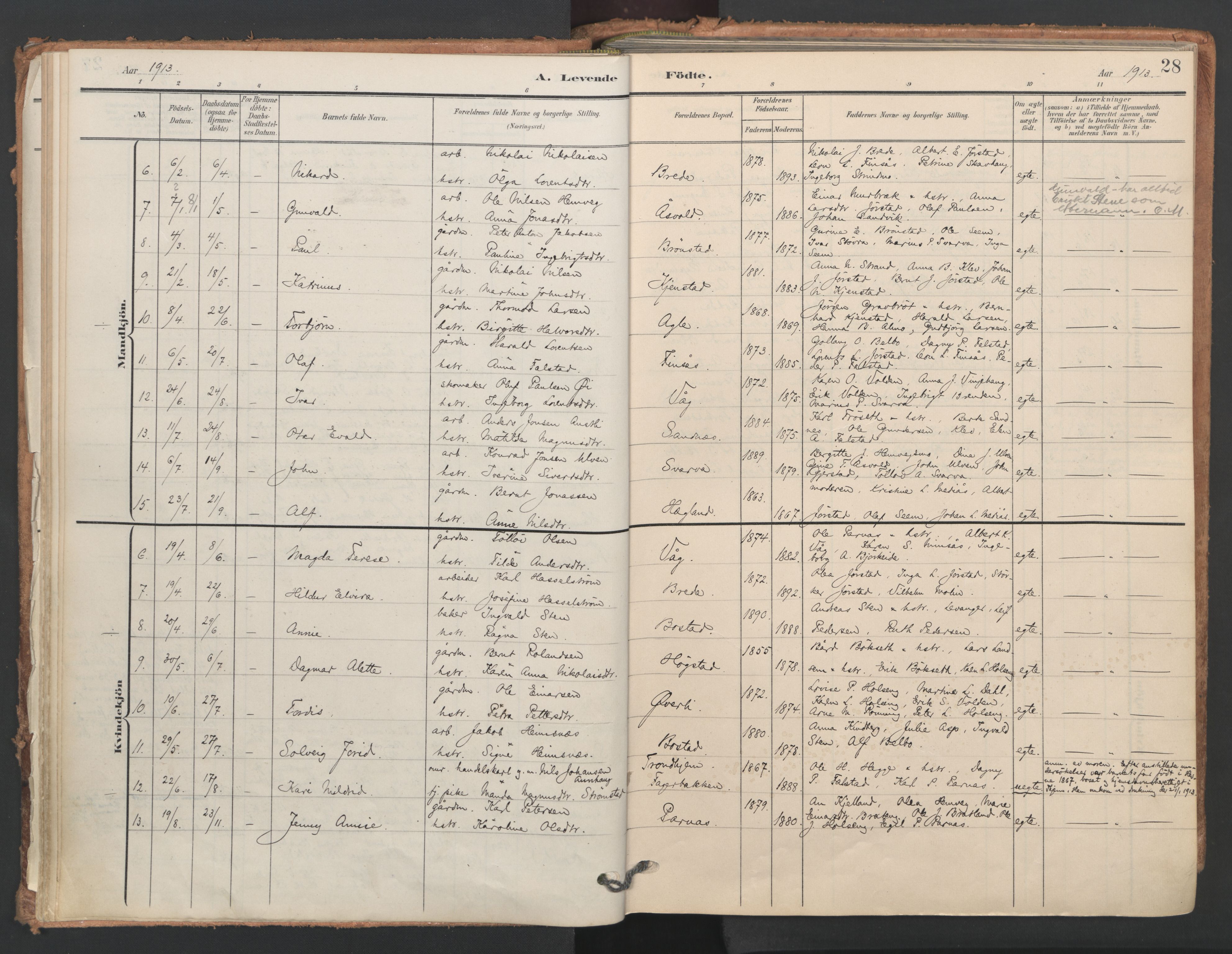 Ministerialprotokoller, klokkerbøker og fødselsregistre - Nord-Trøndelag, AV/SAT-A-1458/749/L0477: Parish register (official) no. 749A11, 1902-1927, p. 28