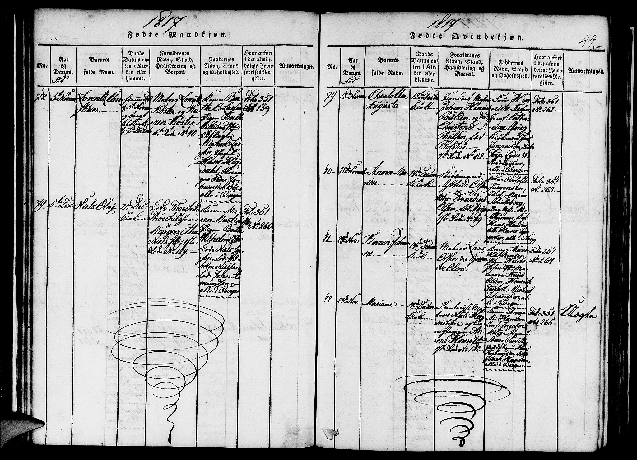 Nykirken Sokneprestembete, AV/SAB-A-77101/H/Haa/L0011: Parish register (official) no. A 11, 1816-1821, p. 44