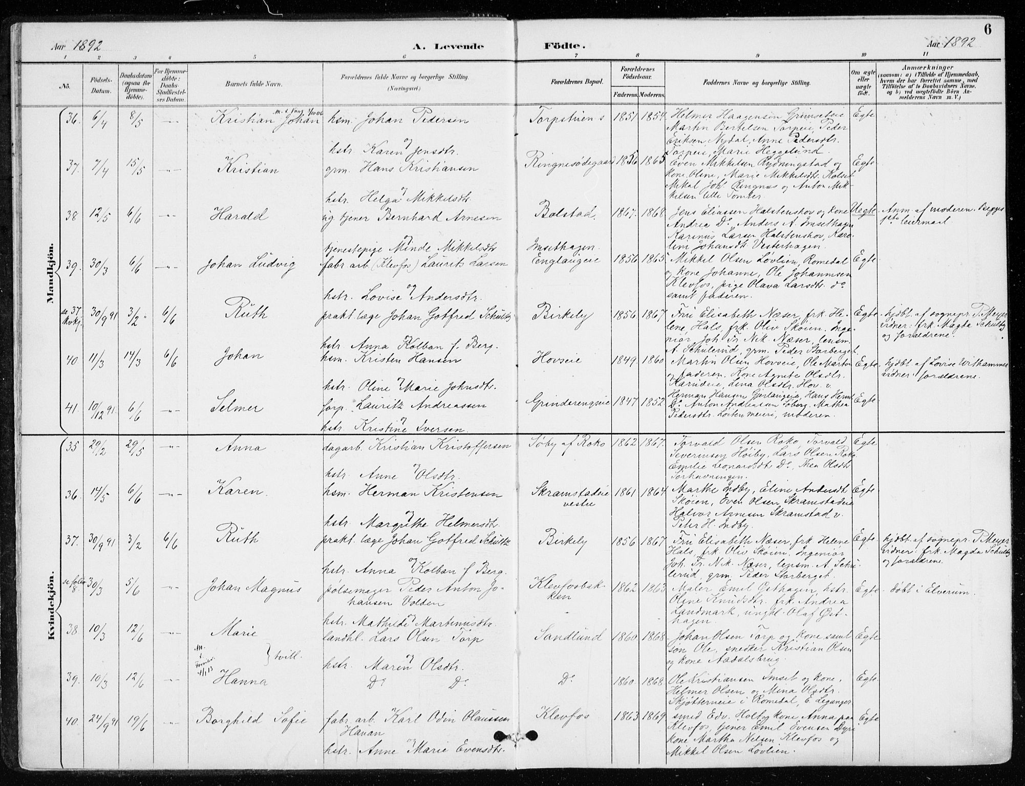 Løten prestekontor, AV/SAH-PREST-022/K/Ka/L0010: Parish register (official) no. 10, 1892-1907, p. 6