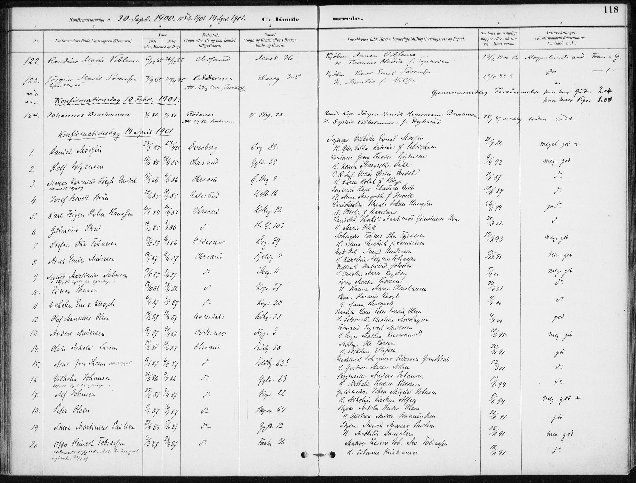 Kristiansand domprosti, SAK/1112-0006/F/Fa/L0020: Parish register (official) no. A 19, 1893-1904, p. 118