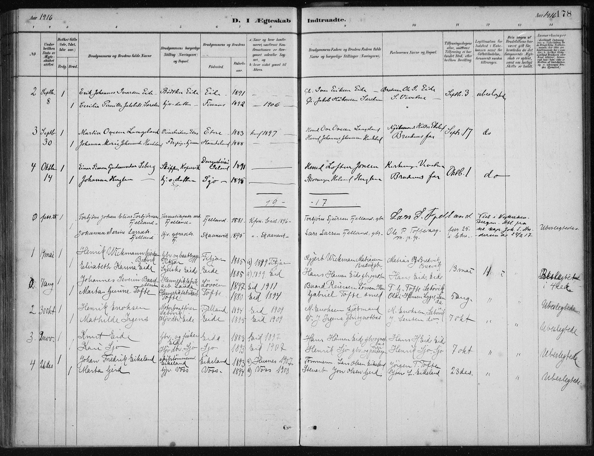 Fjelberg sokneprestembete, SAB/A-75201/H/Haa: Parish register (official) no. C  1, 1879-1918, p. 178
