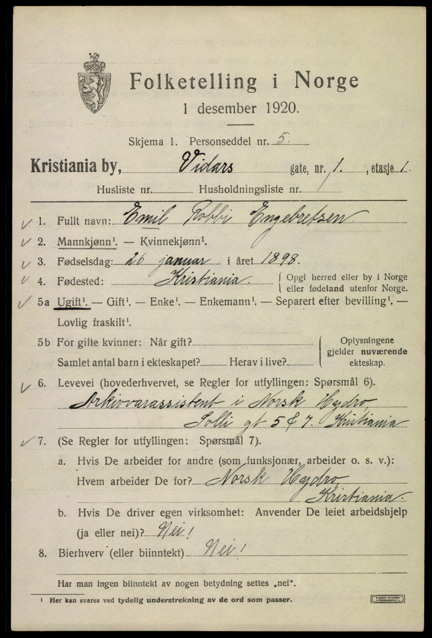 SAO, 1920 census for Kristiania, 1920, p. 636233