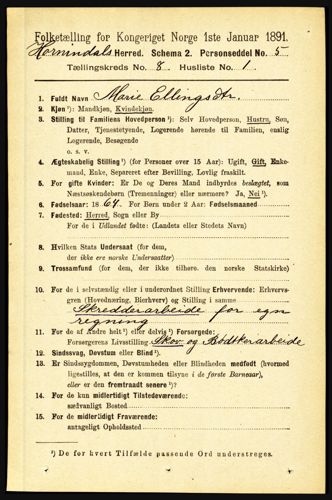 RA, 1891 census for 1444 Hornindal, 1891, p. 1900