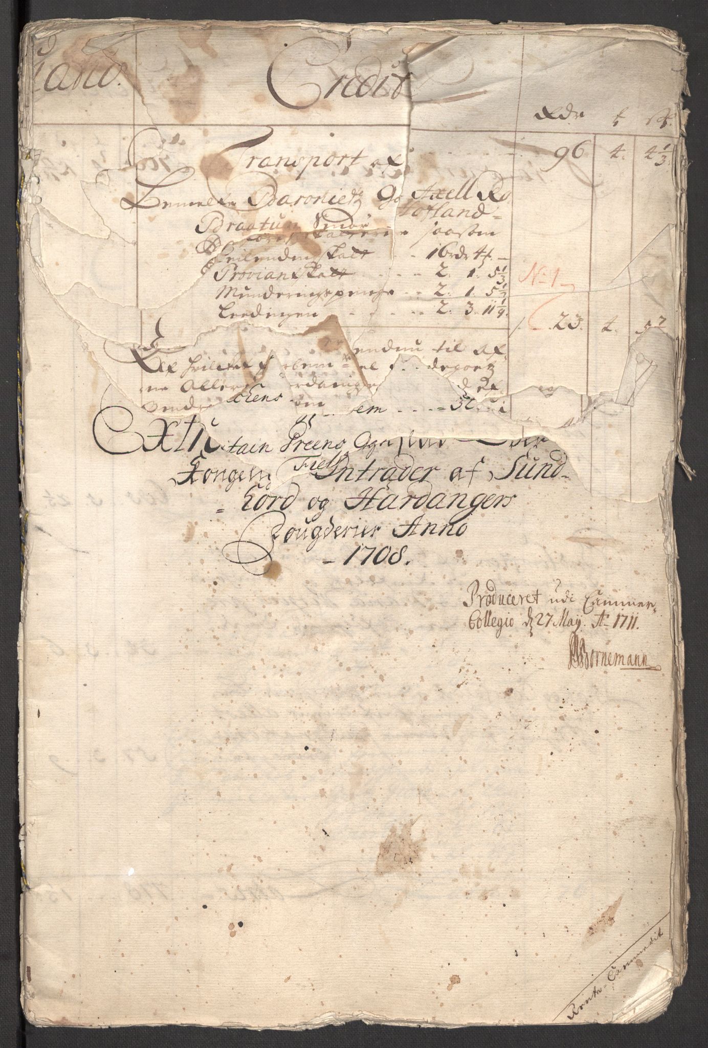 Rentekammeret inntil 1814, Reviderte regnskaper, Fogderegnskap, AV/RA-EA-4092/R48/L2985: Fogderegnskap Sunnhordland og Hardanger, 1708, p. 3