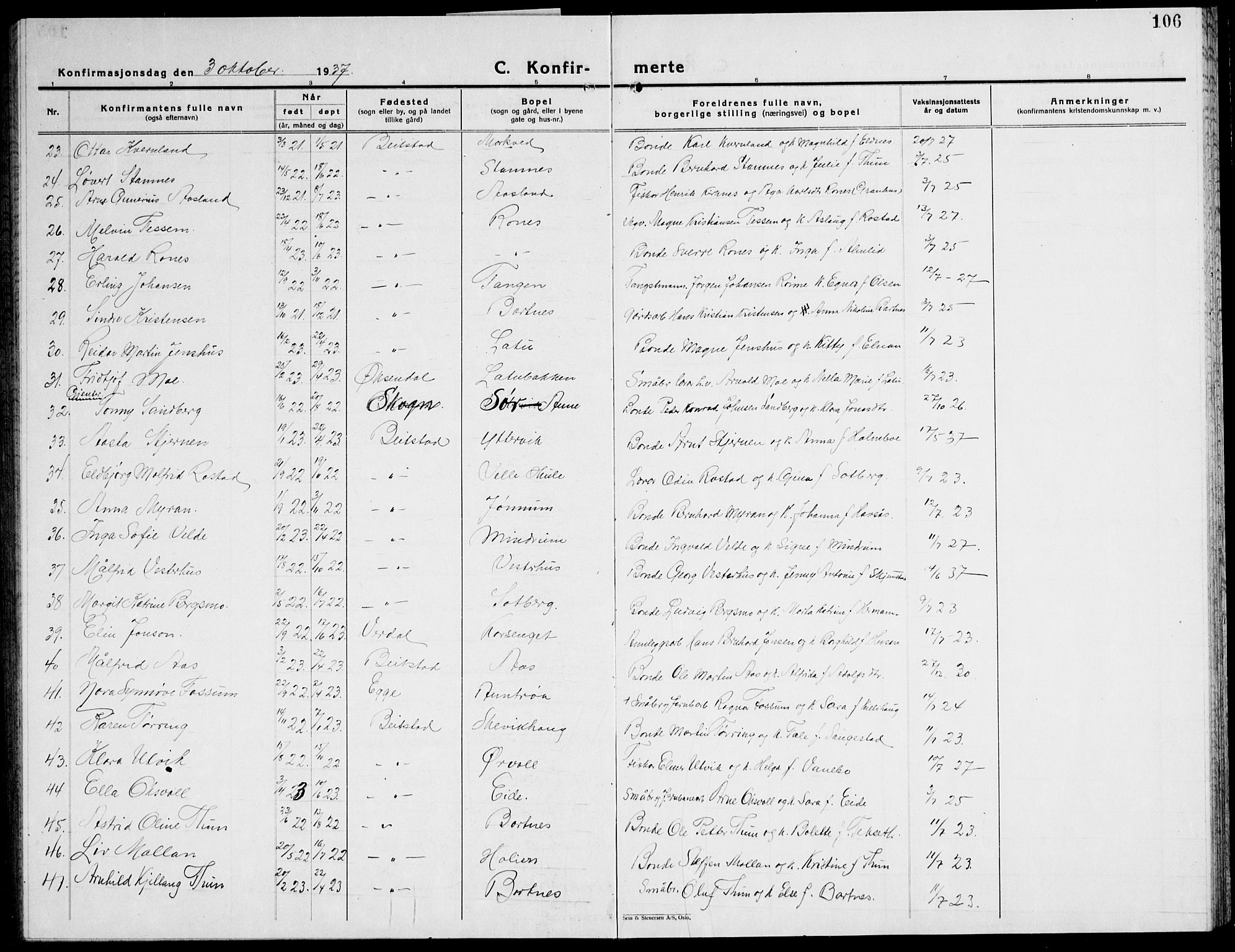 Ministerialprotokoller, klokkerbøker og fødselsregistre - Nord-Trøndelag, SAT/A-1458/741/L0403: Parish register (copy) no. 741C04, 1925-1944, p. 106