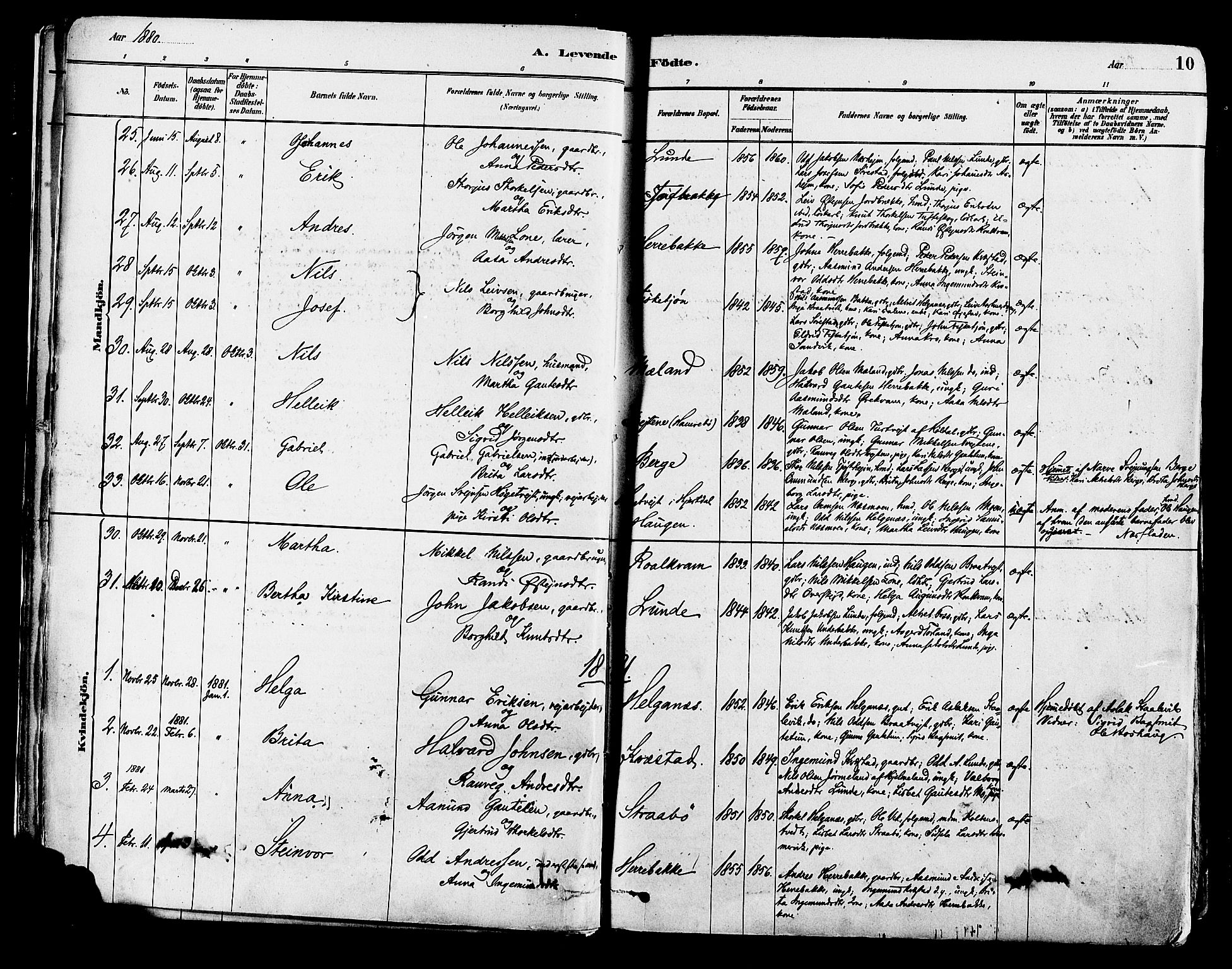 Suldal sokneprestkontor, AV/SAST-A-101845/01/IV/L0011: Parish register (official) no. A 11, 1878-1900, p. 10