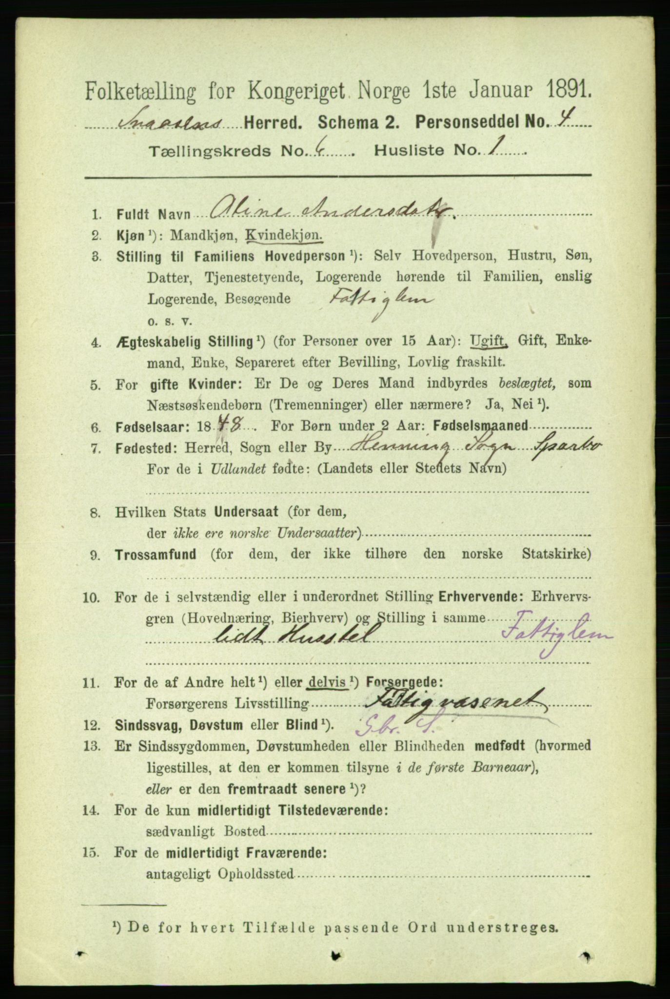 RA, 1891 census for 1736 Snåsa, 1891, p. 1889