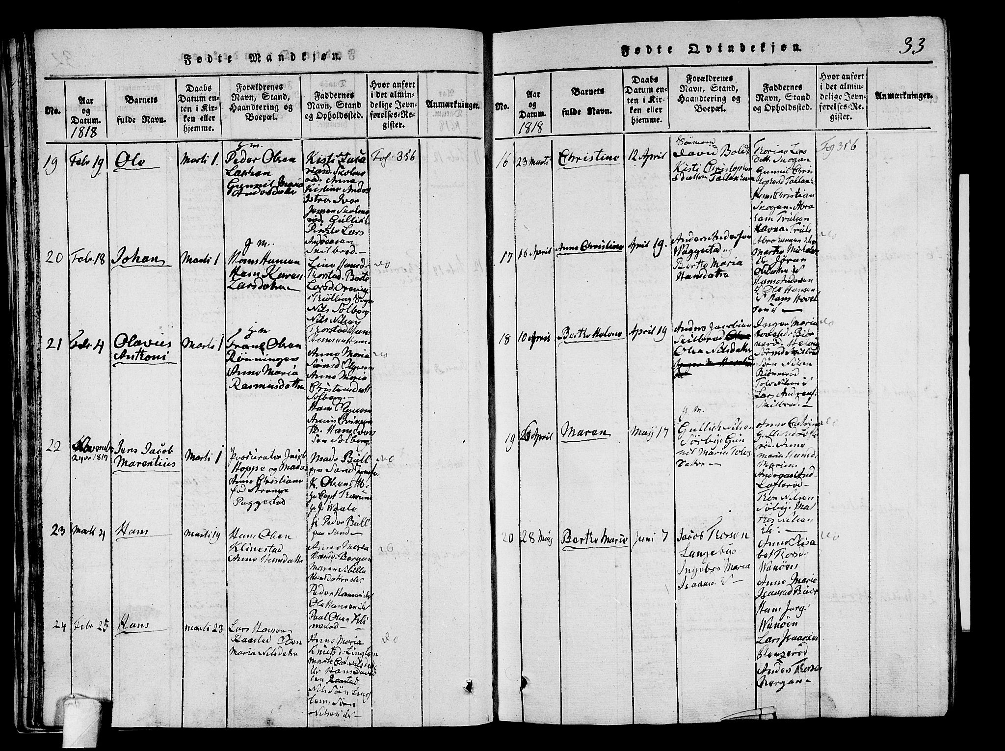 Sandar kirkebøker, AV/SAKO-A-243/G/Ga/L0001: Parish register (copy) no. 1, 1814-1835, p. 33