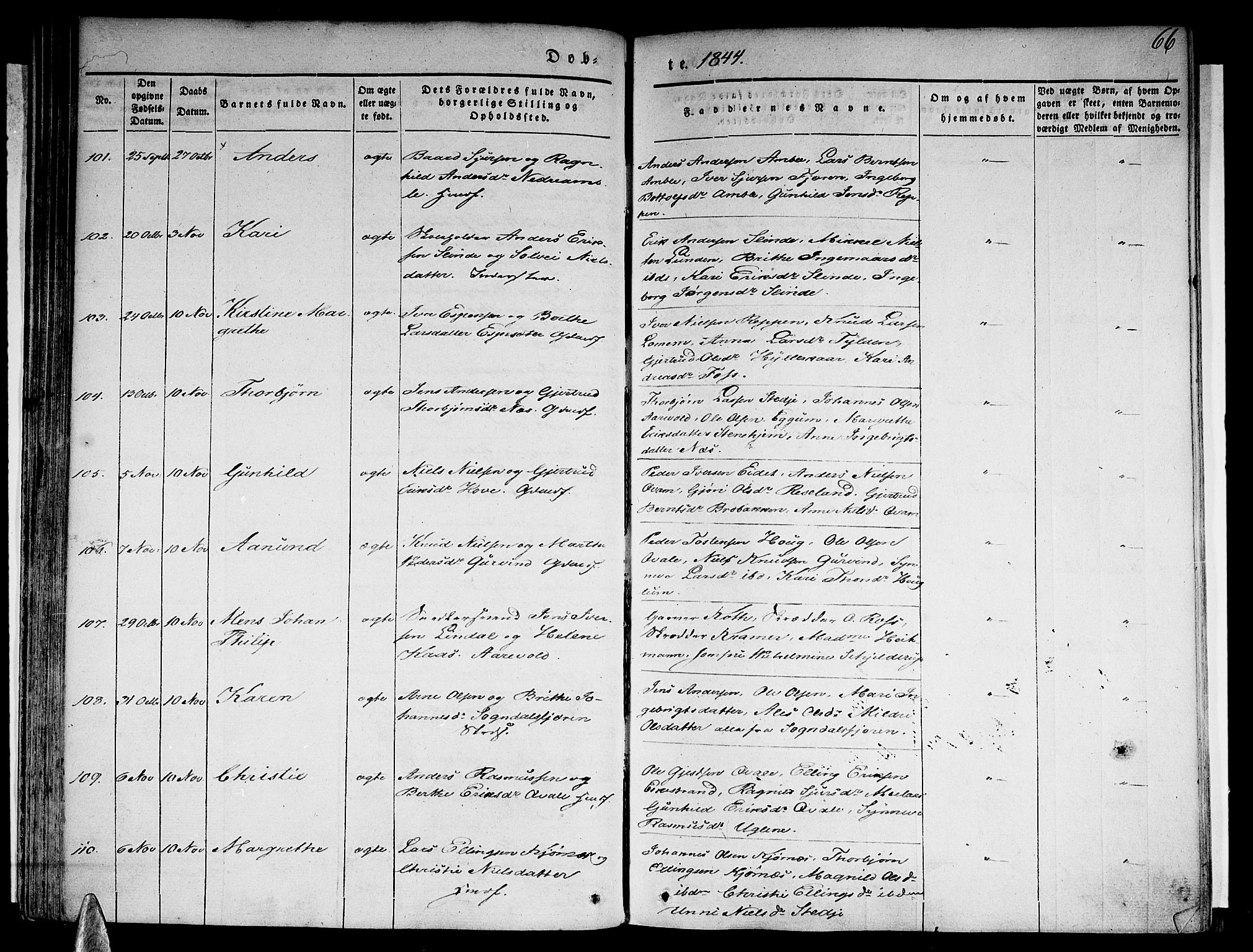 Sogndal sokneprestembete, AV/SAB-A-81301/H/Haa/Haaa/L0011: Parish register (official) no. A 11, 1839-1847, p. 66