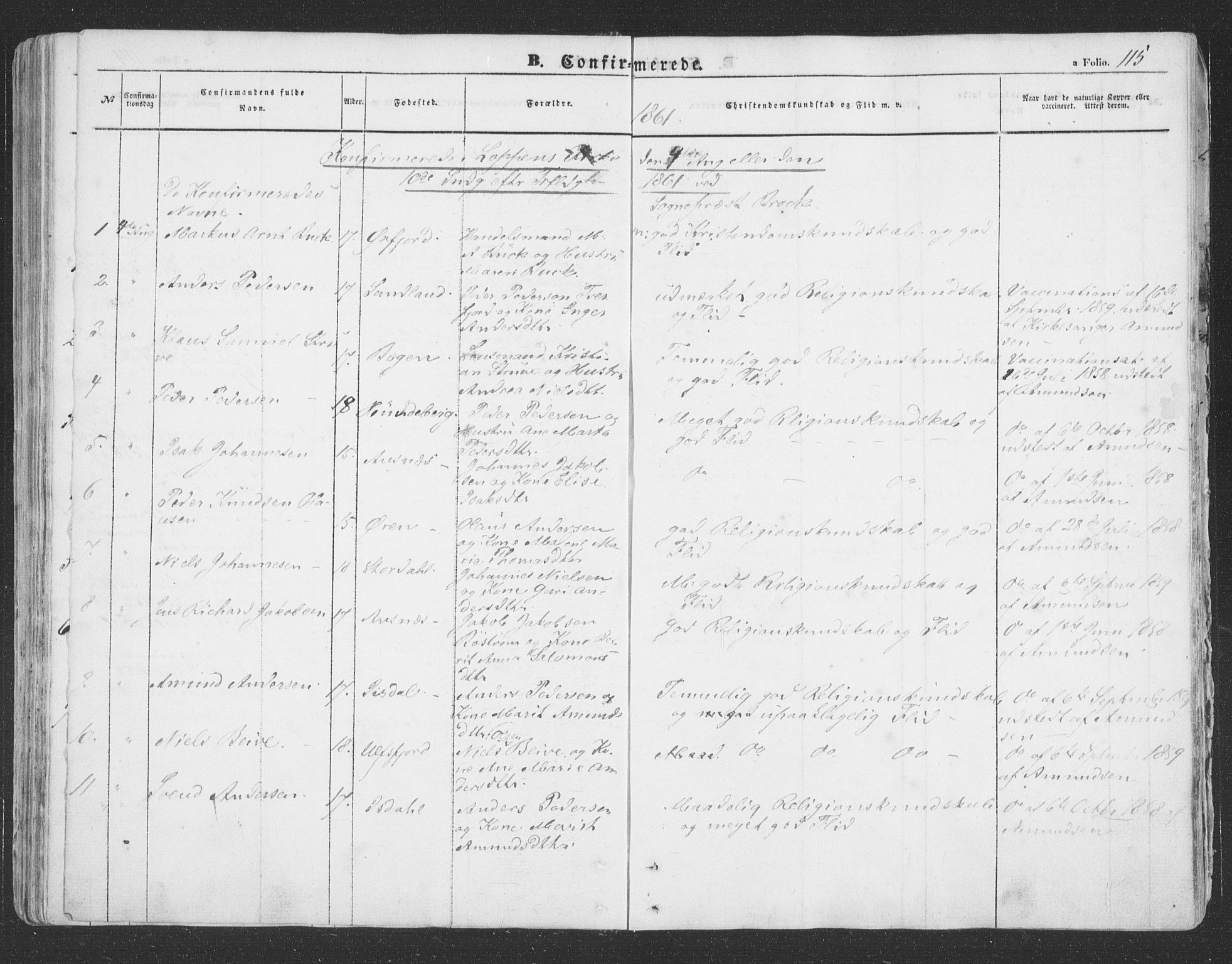 Loppa sokneprestkontor, SATØ/S-1339/H/Ha/L0004kirke: Parish register (official) no. 4, 1849-1868, p. 115