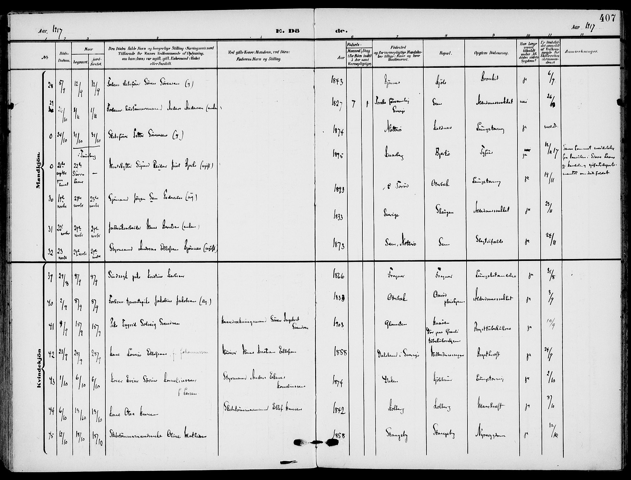 Nøtterøy kirkebøker, AV/SAKO-A-354/F/Fa/L0010: Parish register (official) no. I 10, 1908-1919, p. 407