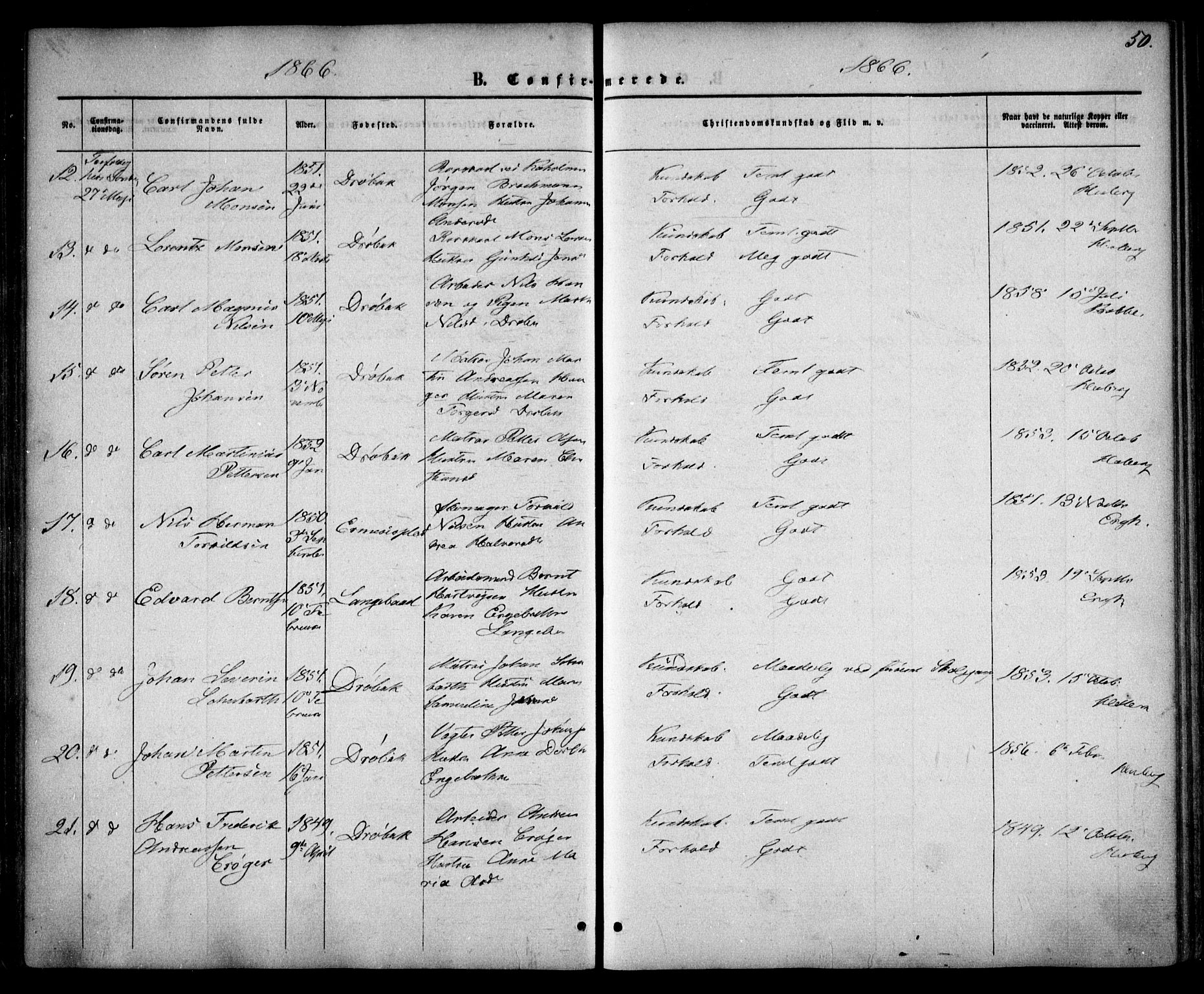 Drøbak prestekontor Kirkebøker, SAO/A-10142a/F/Fa/L0002: Parish register (official) no. I 2, 1858-1870, p. 50