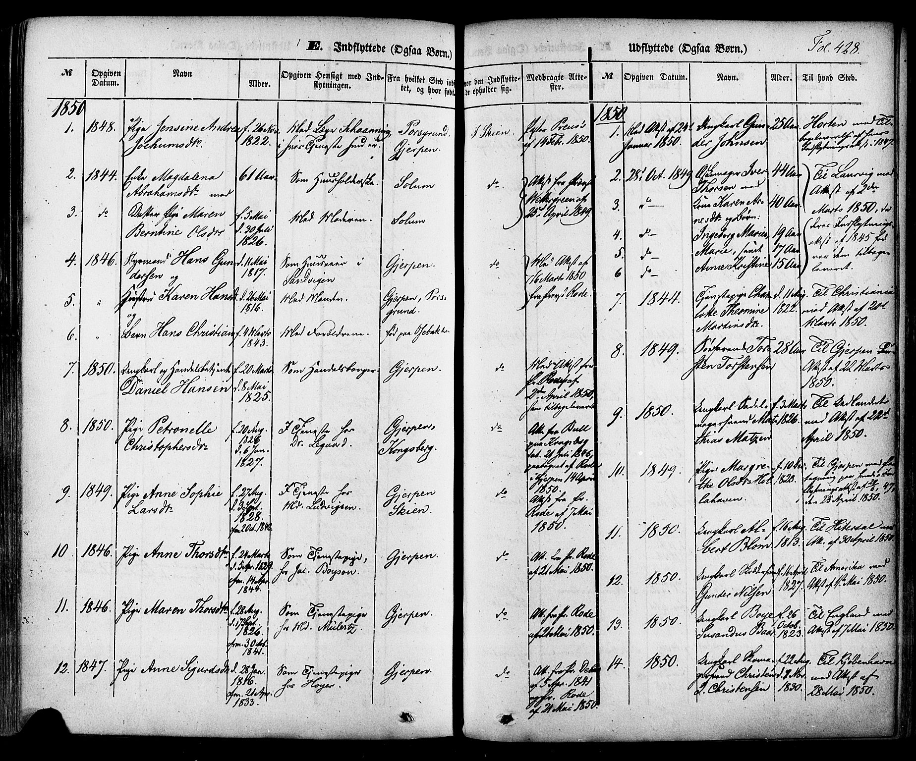 Skien kirkebøker, SAKO/A-302/F/Fa/L0006a: Parish register (official) no. 6A, 1843-1856, p. 428