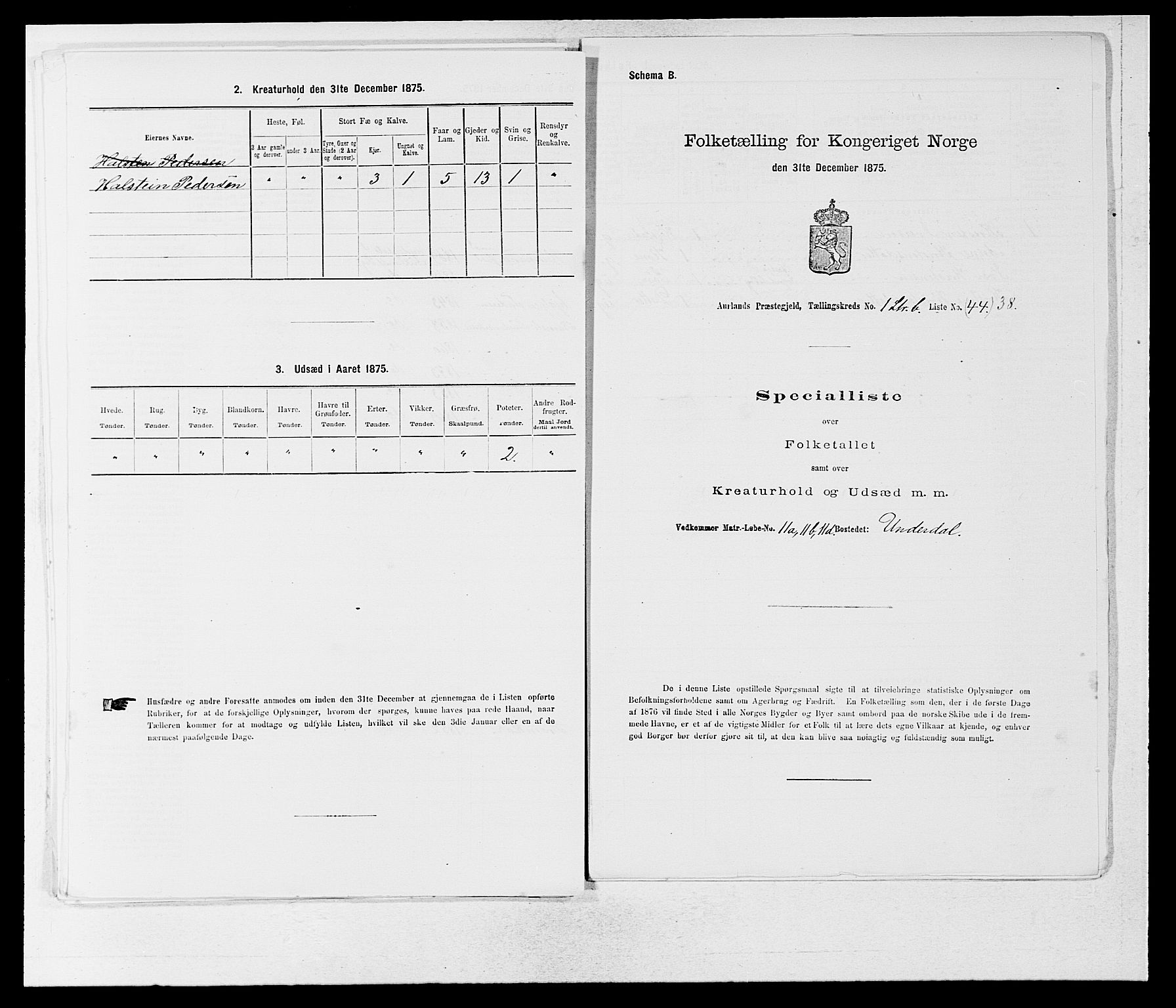 SAB, 1875 census for 1421P Aurland, 1875, p. 105