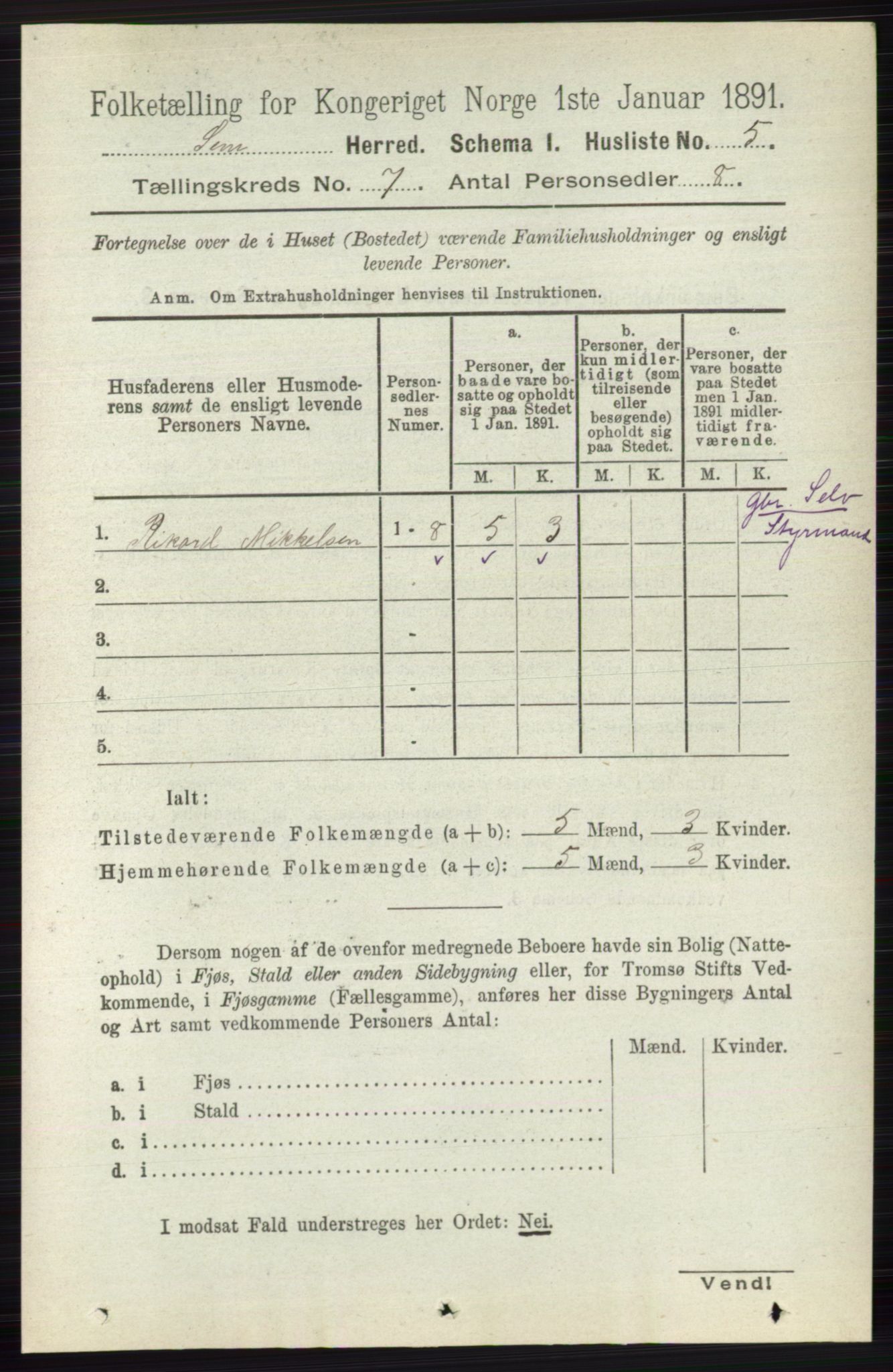 RA, 1891 census for 0721 Sem, 1891, p. 3172