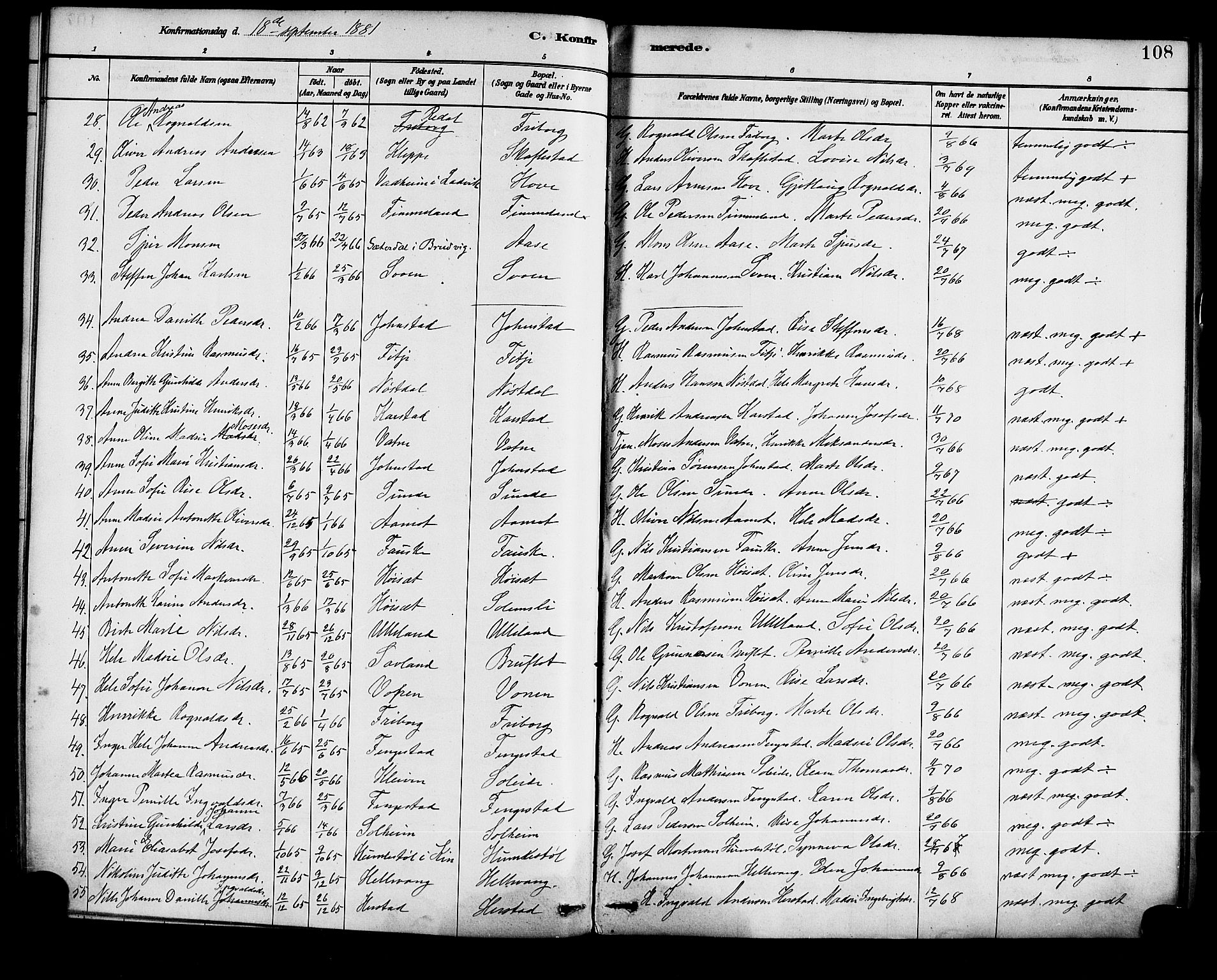Førde sokneprestembete, SAB/A-79901/H/Haa/Haad/L0001: Parish register (official) no. D 1, 1881-1898, p. 108
