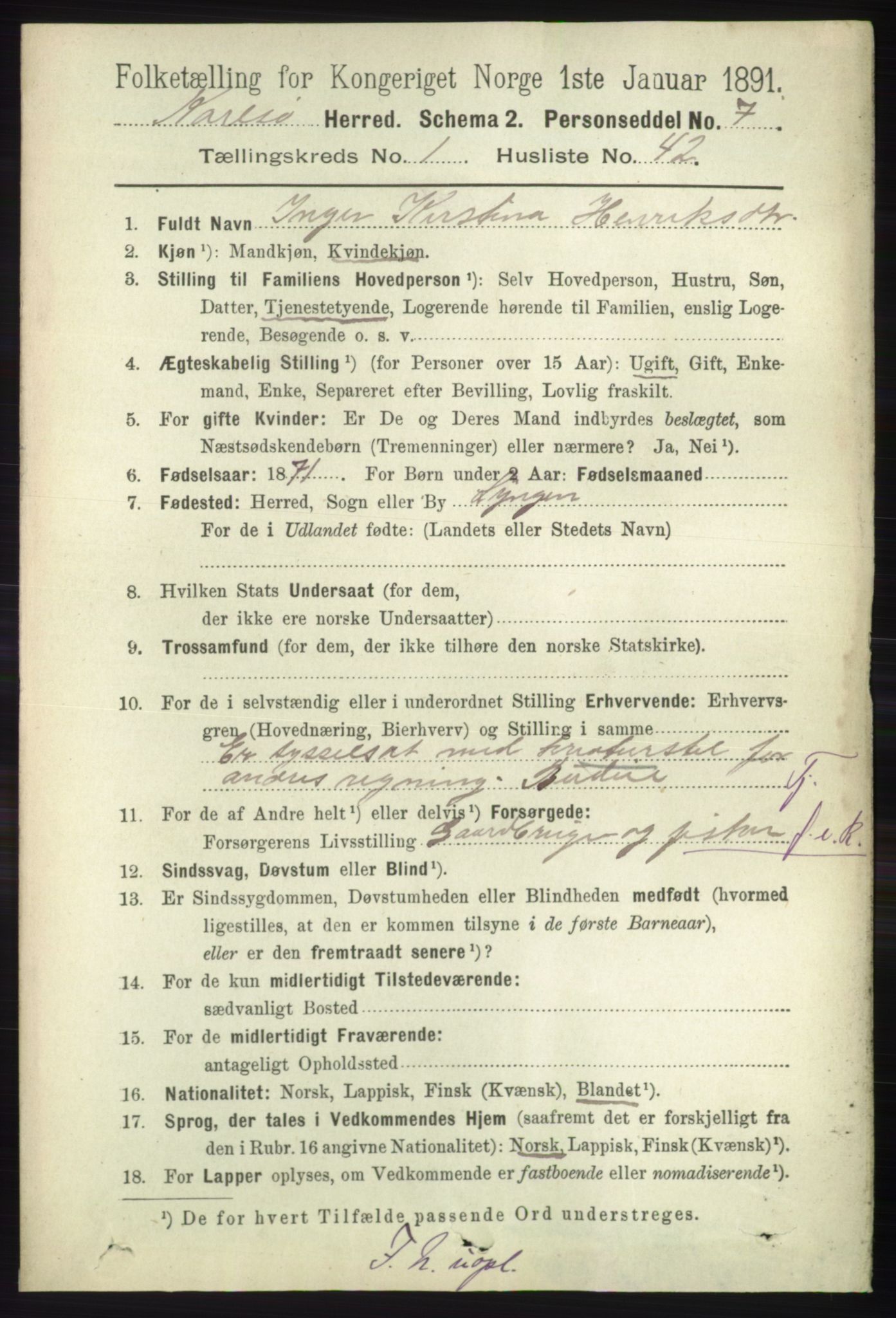 RA, 1891 census for 1936 Karlsøy, 1891, p. 373