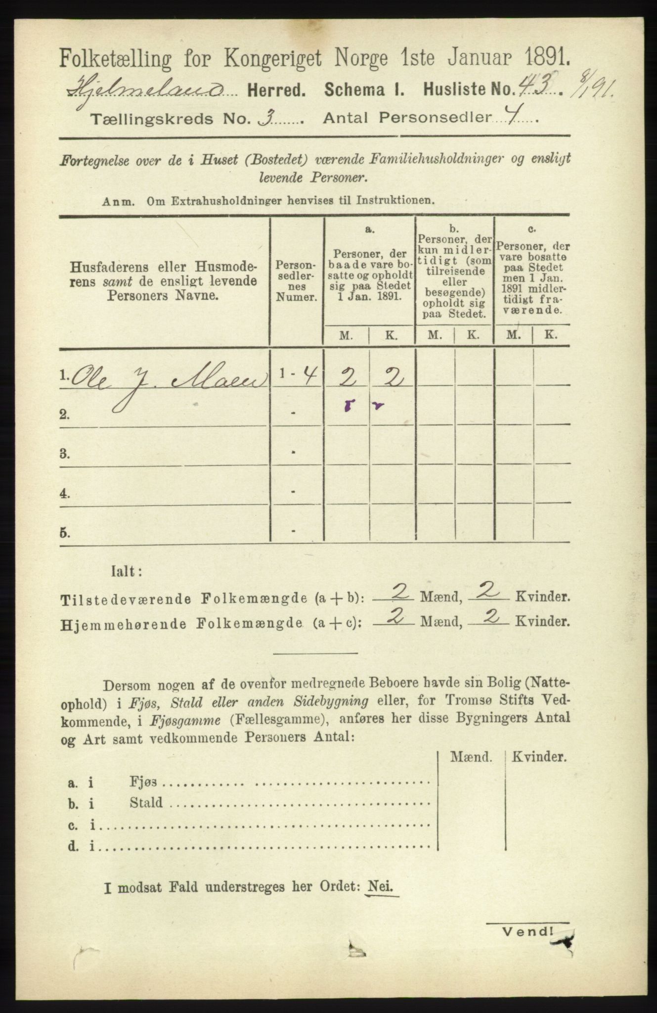 RA, 1891 census for 1133 Hjelmeland, 1891, p. 734