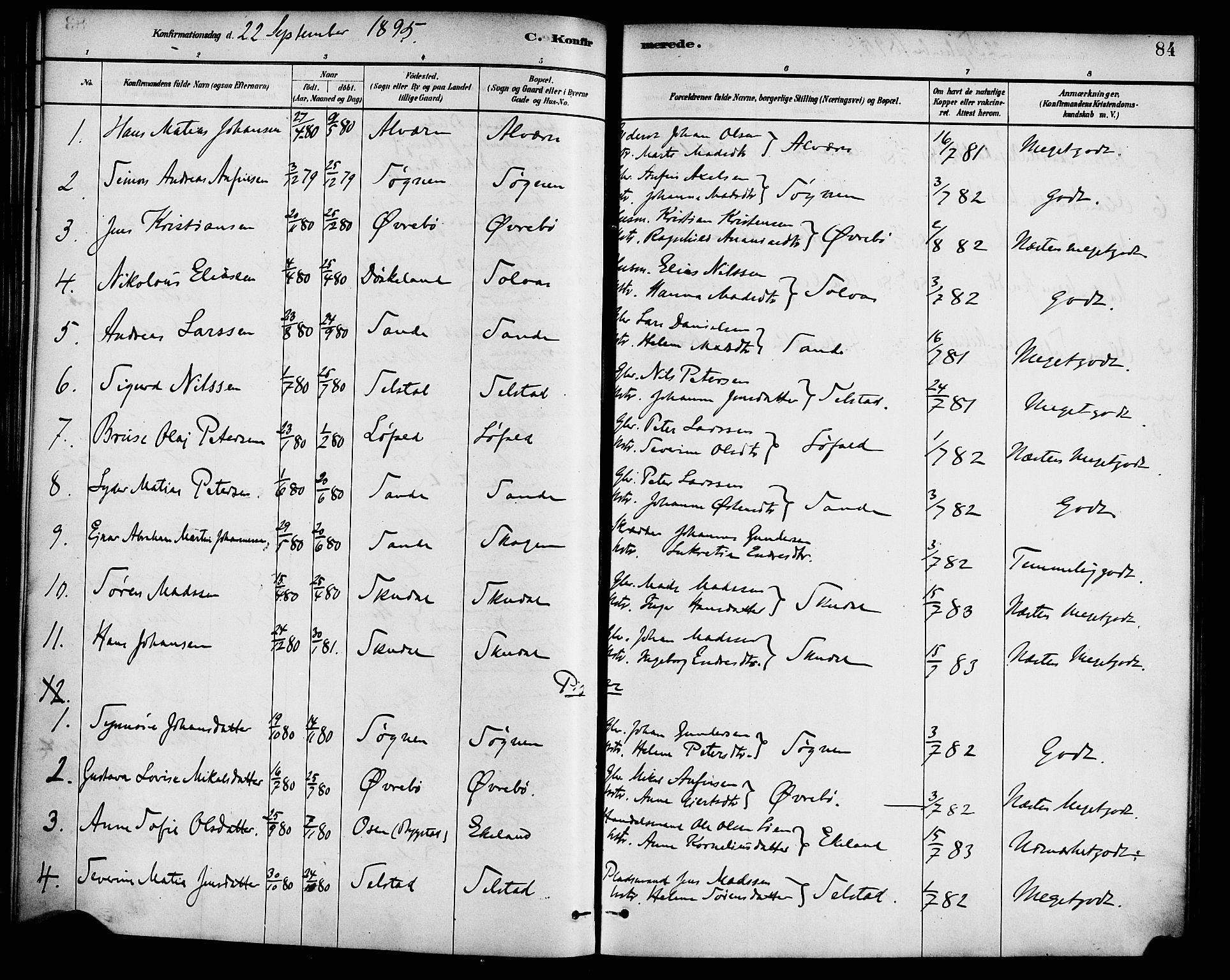 Gaular sokneprestembete, SAB/A-80001/H/Haa: Parish register (official) no. B 1, 1882-1897, p. 84
