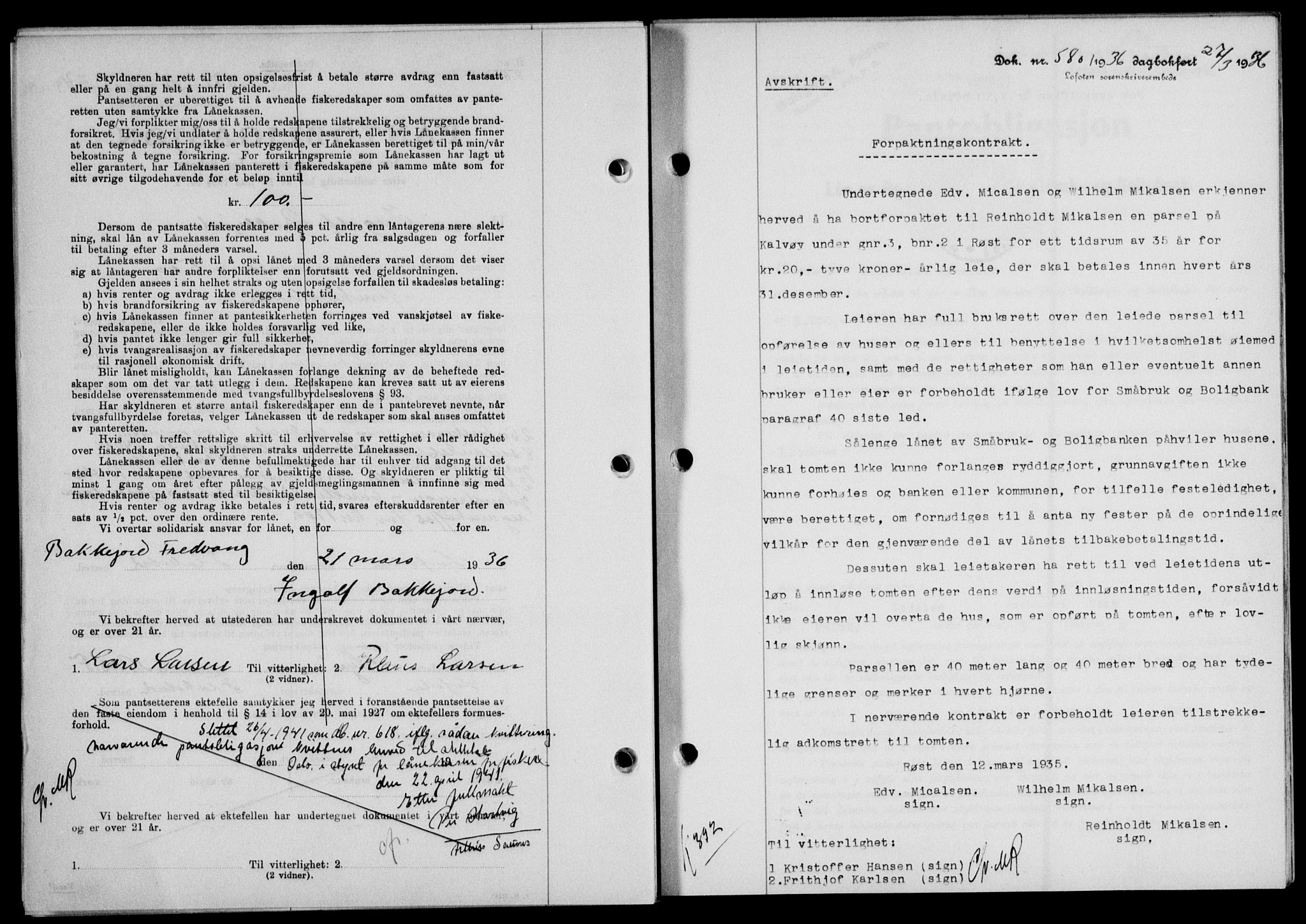 Lofoten sorenskriveri, SAT/A-0017/1/2/2C/L0033b: Mortgage book no. 33b, 1936-1936, Diary no: : 580/1936