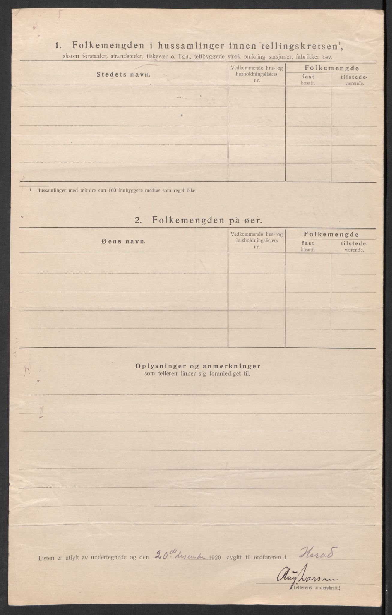 SAK, 1920 census for Herad, 1920, p. 8