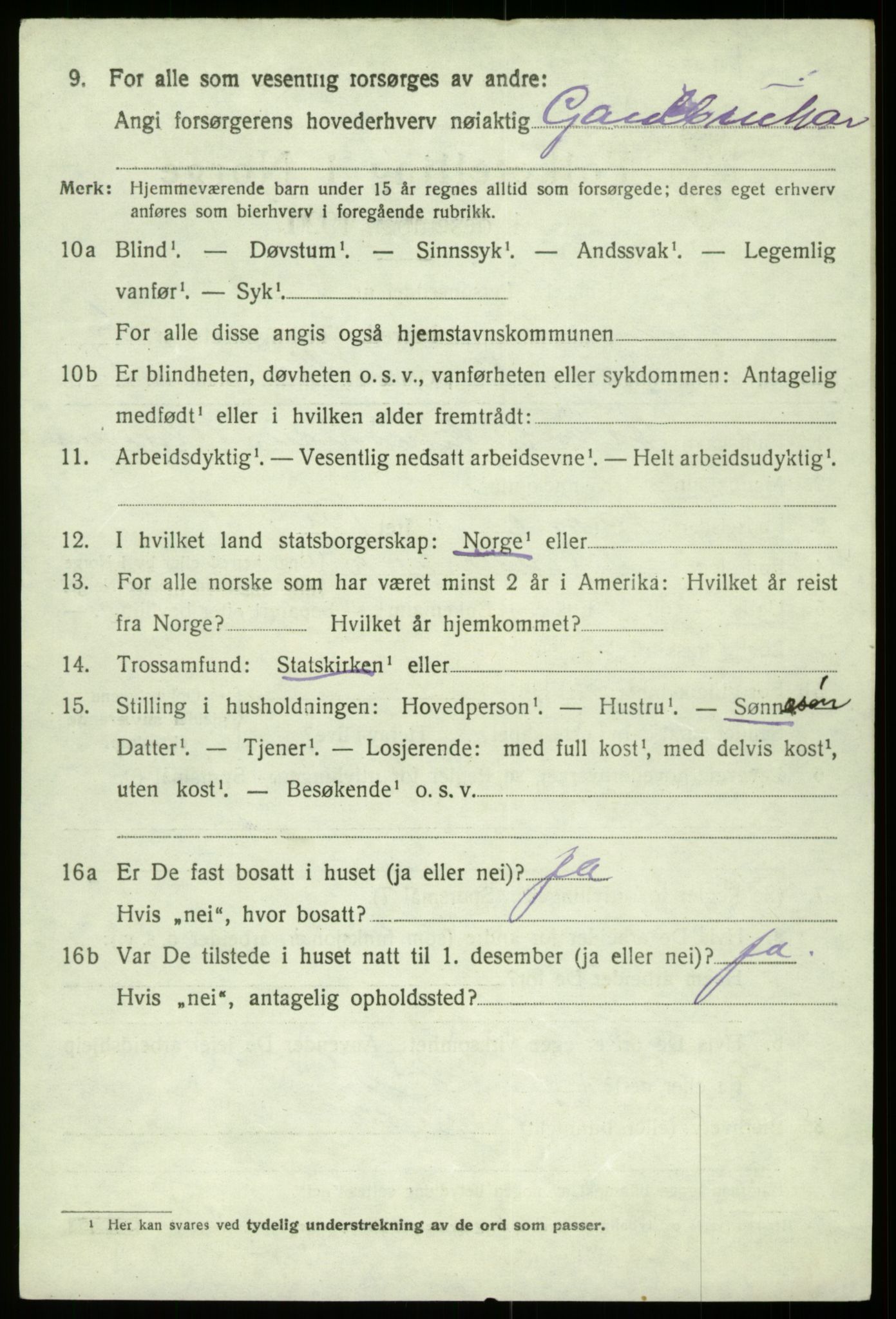 SAB, 1920 census for Kinsarvik, 1920, p. 2877