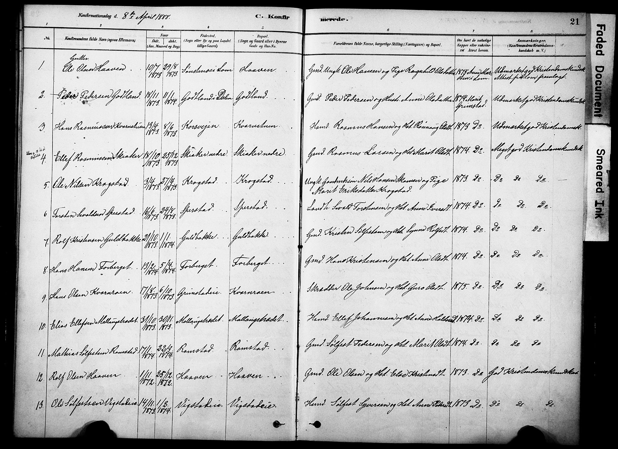 Skjåk prestekontor, SAH/PREST-072/H/Ha/Haa/L0002: Parish register (official) no. 2, 1878-1907, p. 21