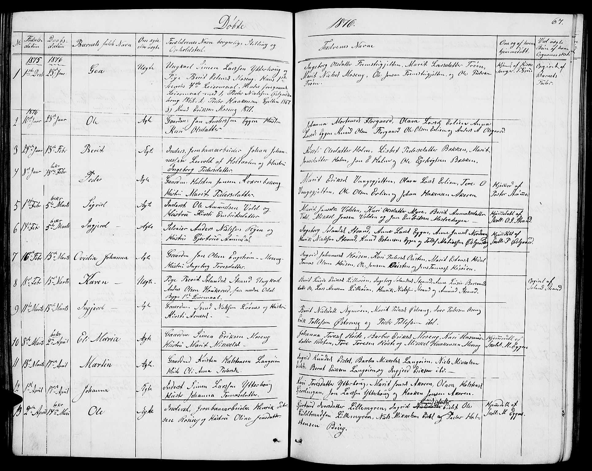 Tolga prestekontor, AV/SAH-PREST-062/L/L0004: Parish register (copy) no. 4, 1845-1887, p. 67