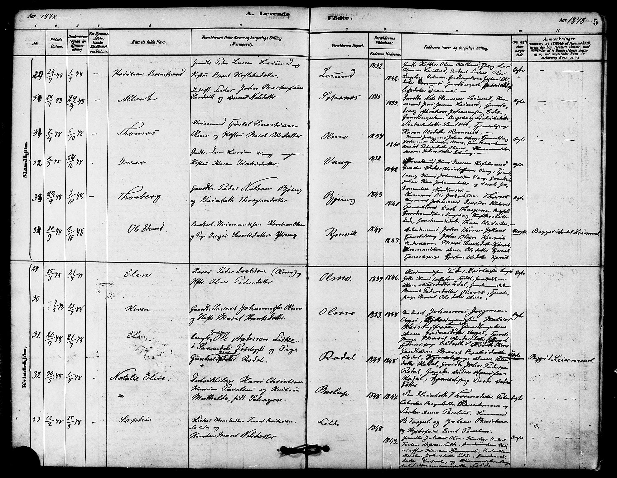 Ministerialprotokoller, klokkerbøker og fødselsregistre - Møre og Romsdal, AV/SAT-A-1454/578/L0906: Parish register (official) no. 578A05, 1878-1886, p. 5