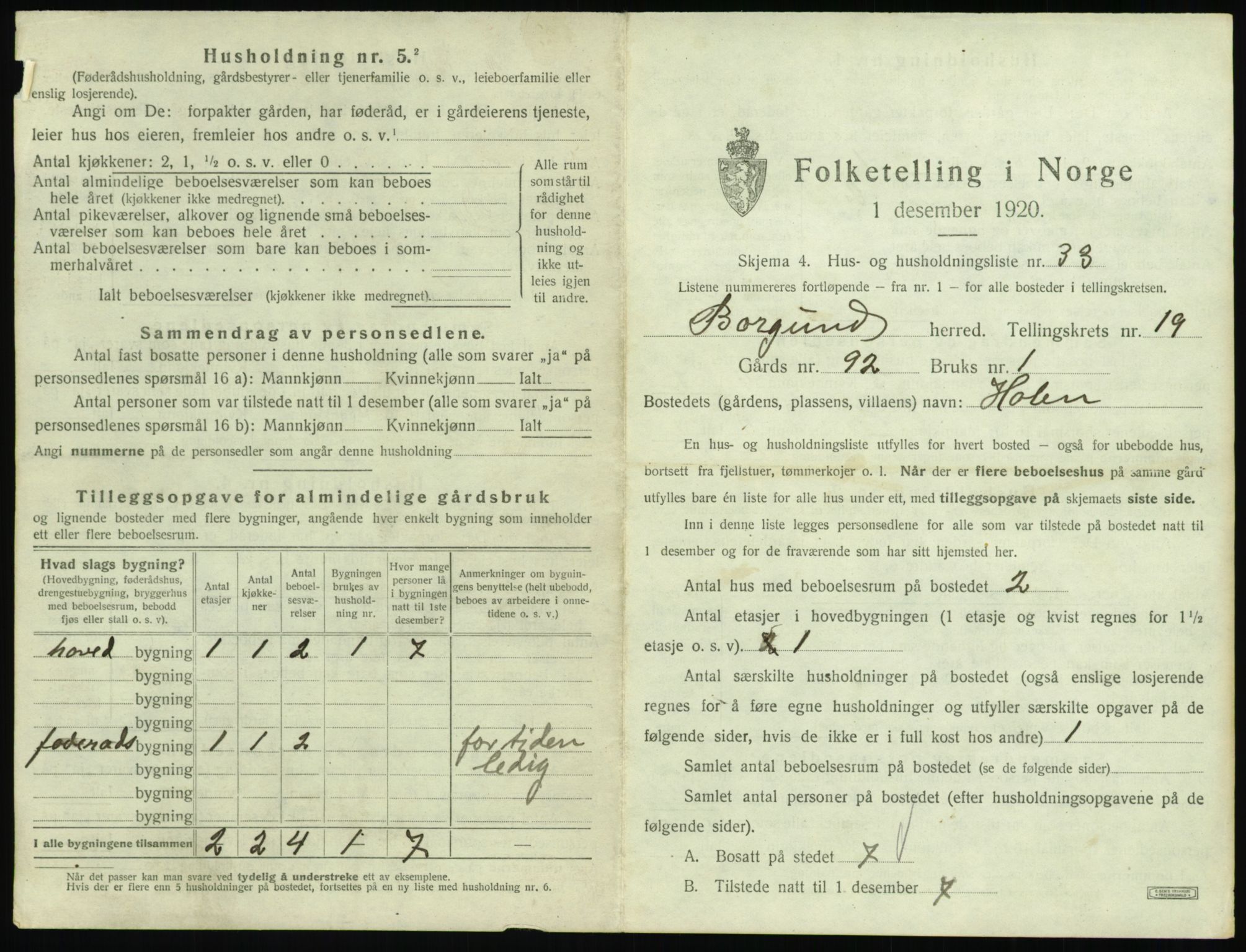 SAT, 1920 census for Borgund, 1920, p. 1636