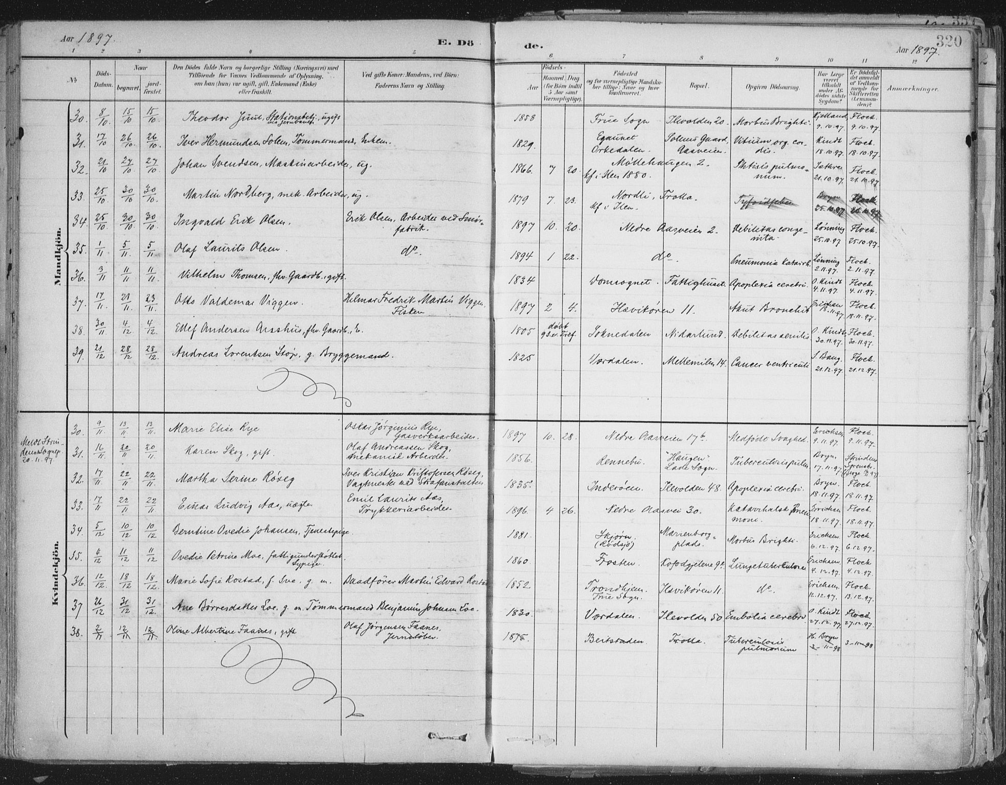 Ministerialprotokoller, klokkerbøker og fødselsregistre - Sør-Trøndelag, AV/SAT-A-1456/603/L0167: Parish register (official) no. 603A06, 1896-1932, p. 320