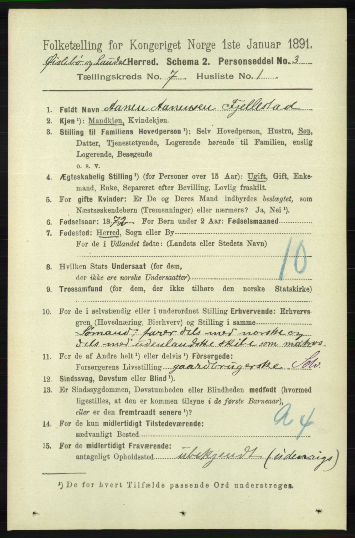 RA, 1891 census for 1021 Øyslebø og Laudal, 1891, p. 1930