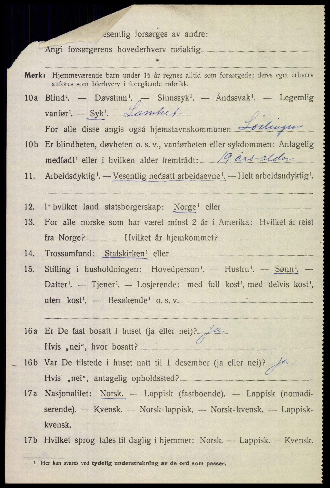 SAT, 1920 census for Lødingen, 1920, p. 1596