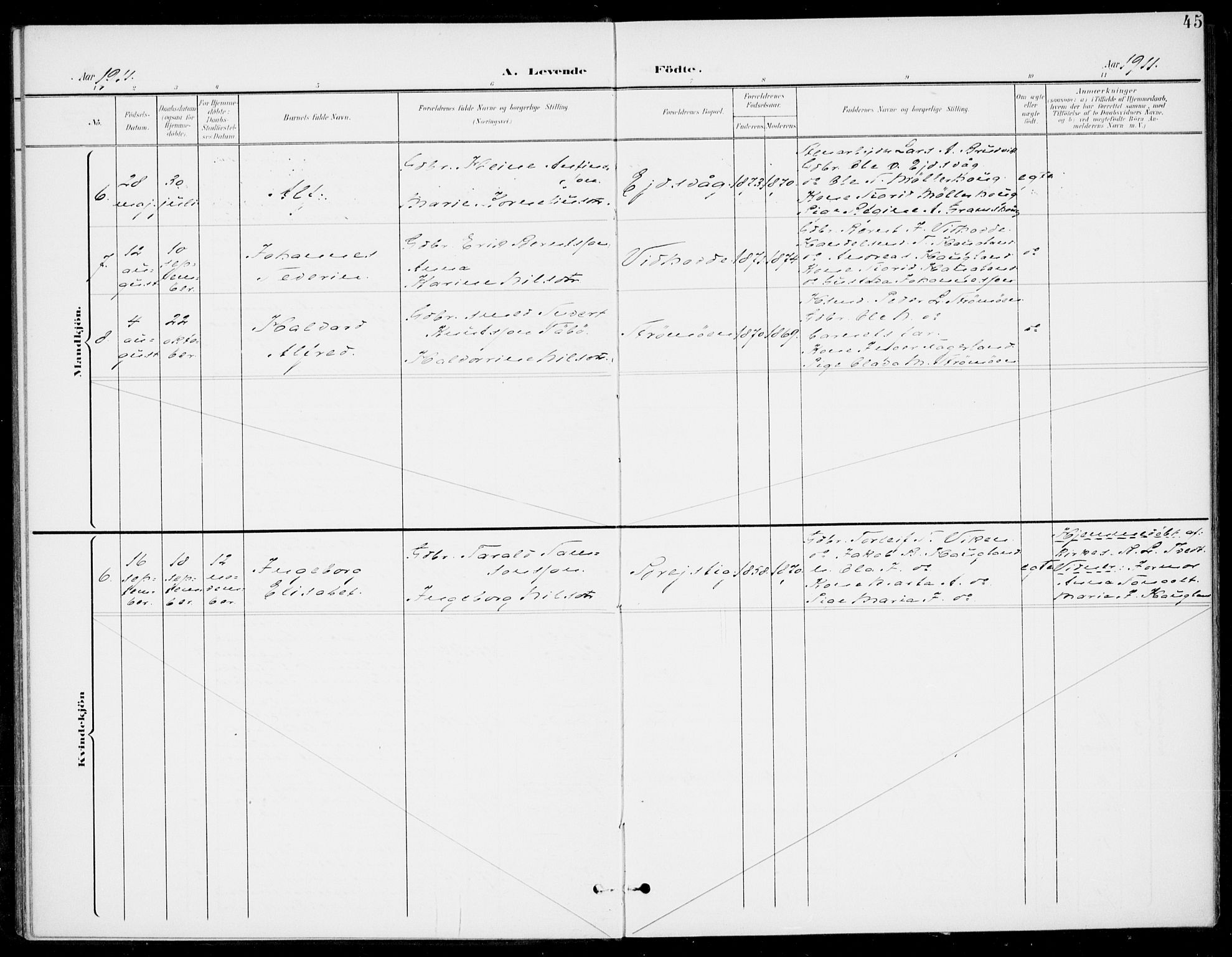 Sveio Sokneprestembete, AV/SAB-A-78501/H/Haa: Parish register (official) no. C 3, 1899-1916, p. 45