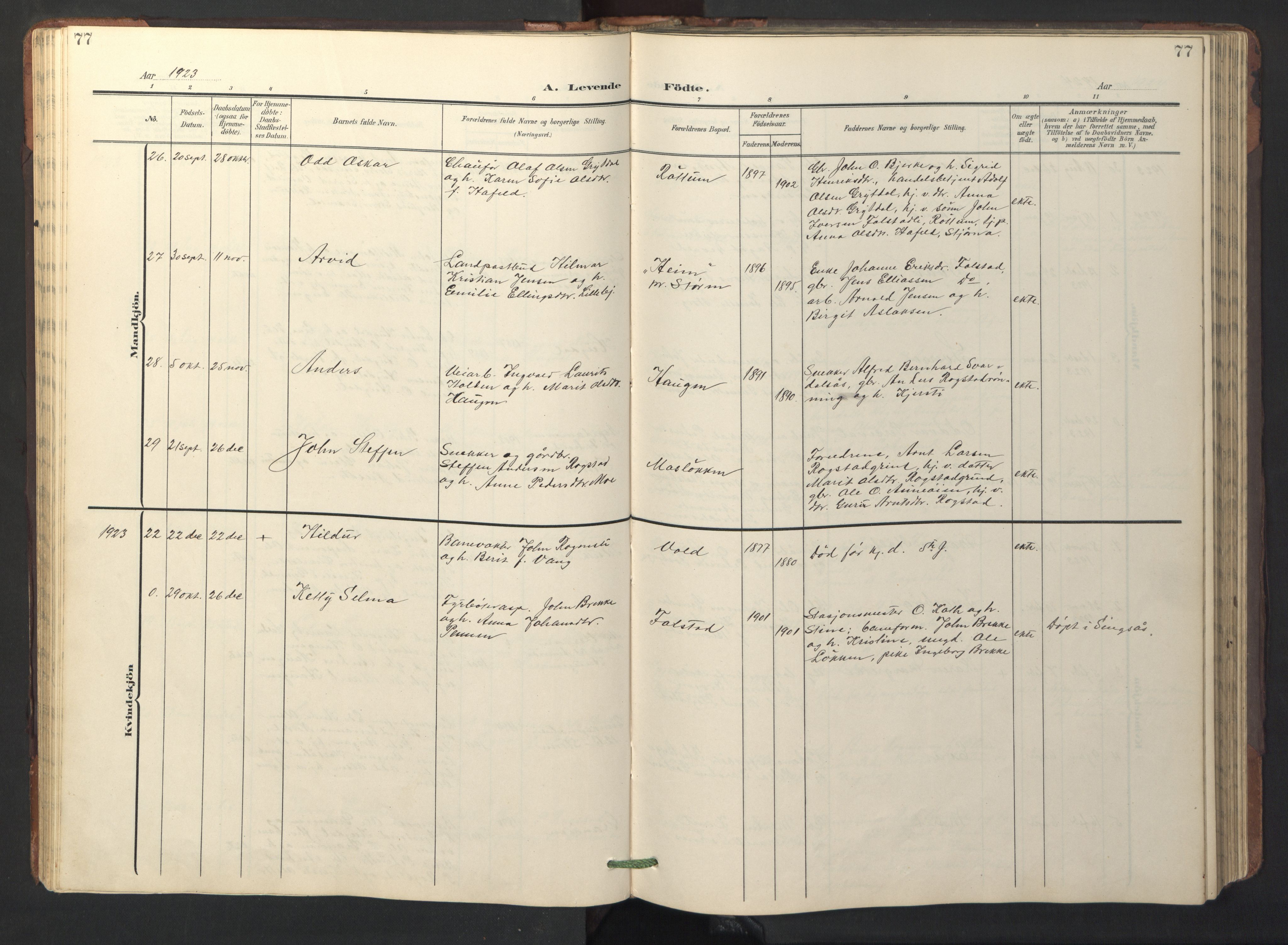 Ministerialprotokoller, klokkerbøker og fødselsregistre - Sør-Trøndelag, AV/SAT-A-1456/687/L1019: Parish register (copy) no. 687C03, 1904-1931, p. 77