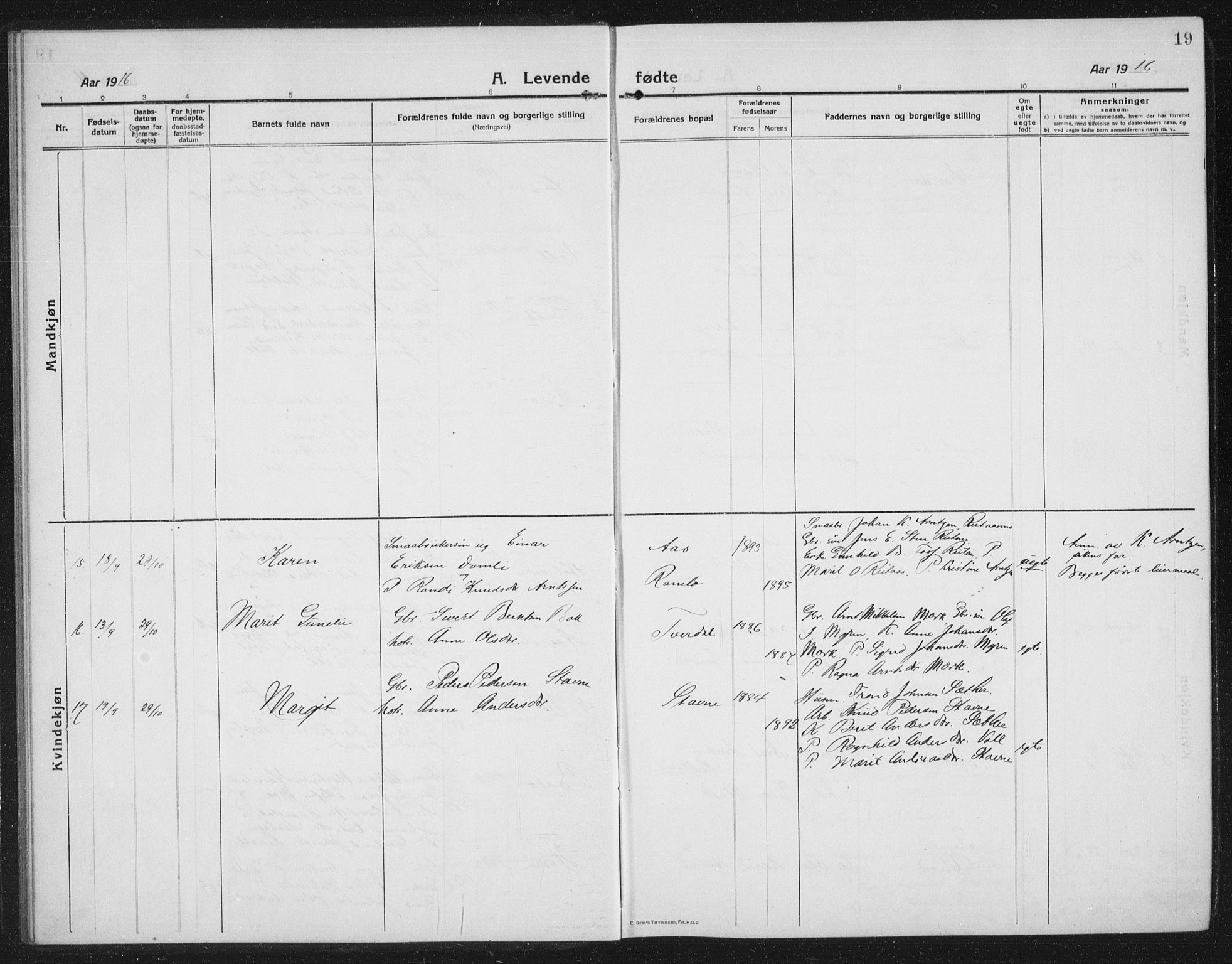 Ministerialprotokoller, klokkerbøker og fødselsregistre - Sør-Trøndelag, SAT/A-1456/674/L0877: Parish register (copy) no. 674C04, 1913-1940, p. 19