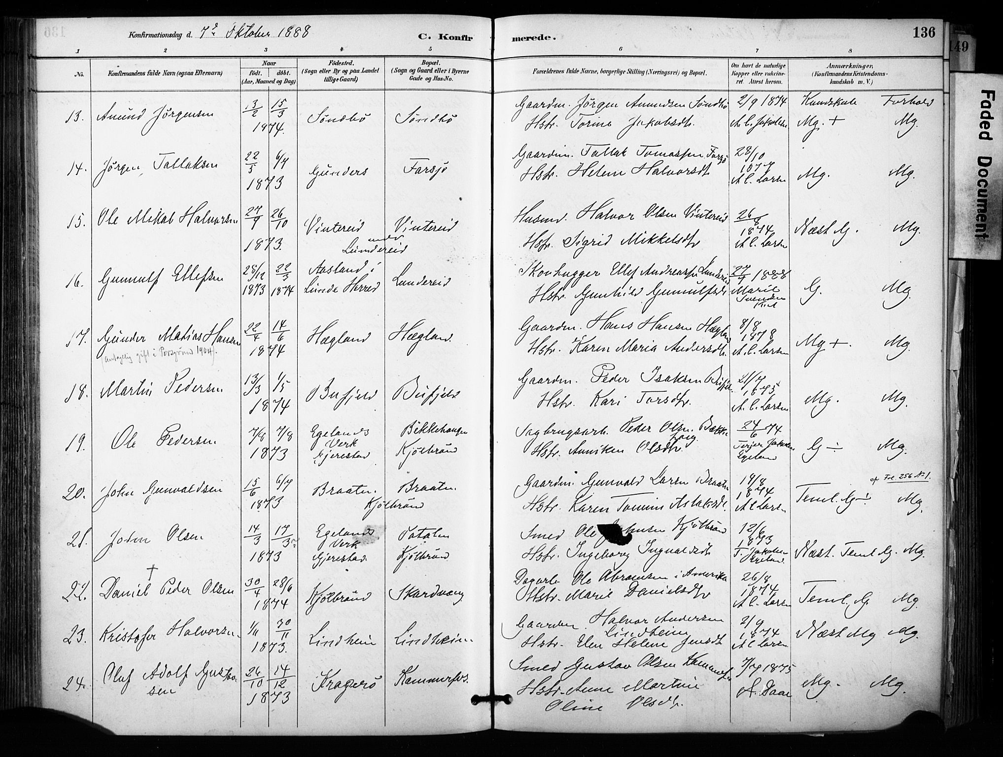 Sannidal kirkebøker, SAKO/A-296/F/Fa/L0015: Parish register (official) no. 15, 1884-1899, p. 136