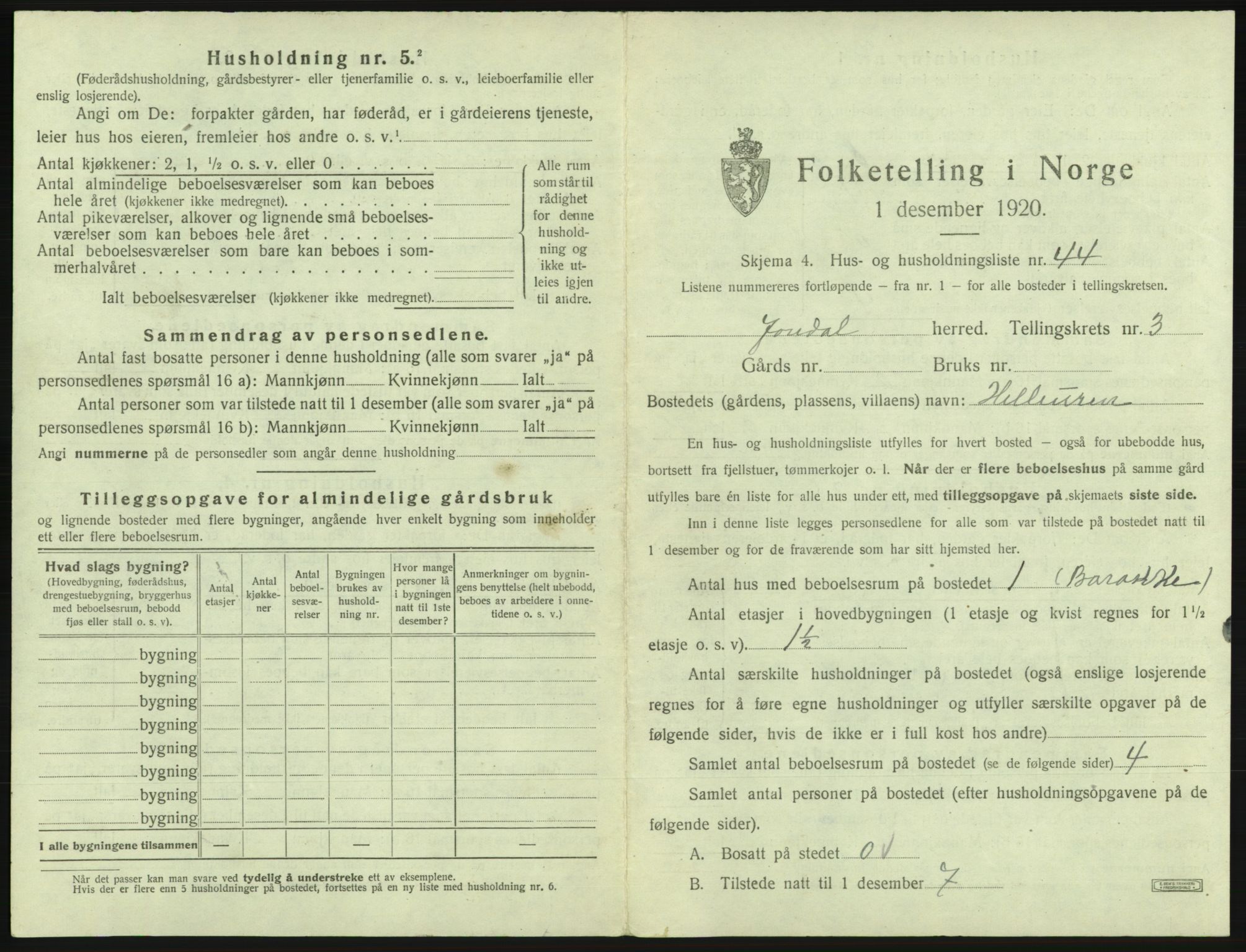 SAB, 1920 census for Jondal, 1920, p. 297