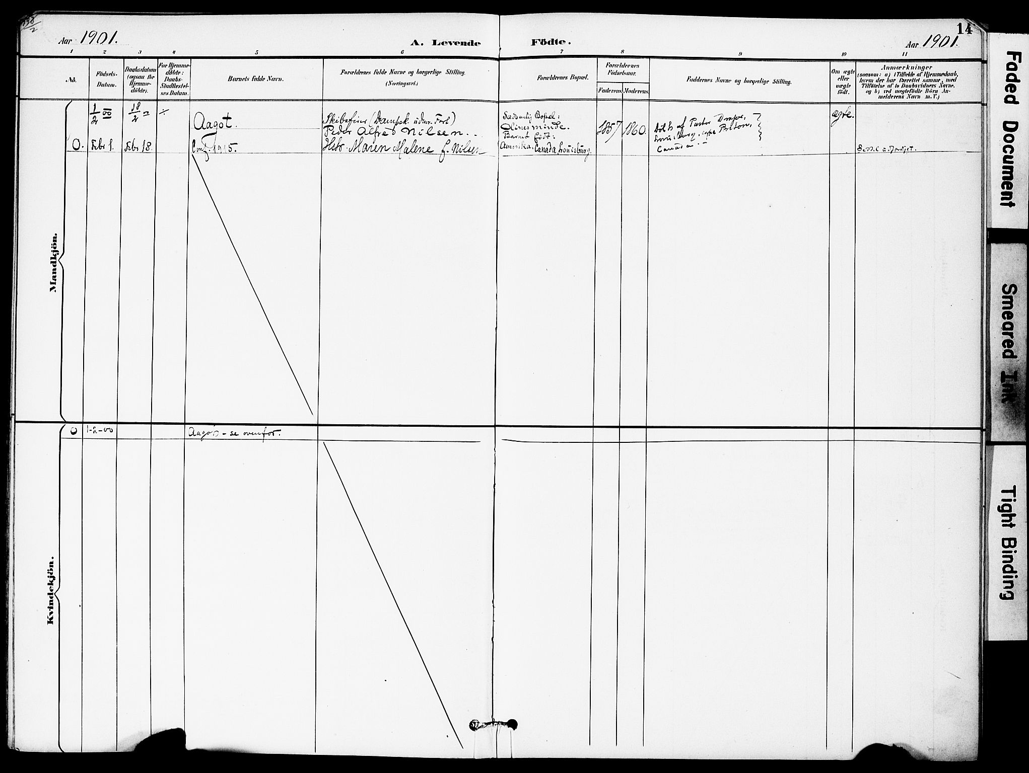 Austre Moland sokneprestkontor, SAK/1111-0001/F/Fa/Fab/L0002: Parish register (official) no. A 2, 1894-1919, p. 14